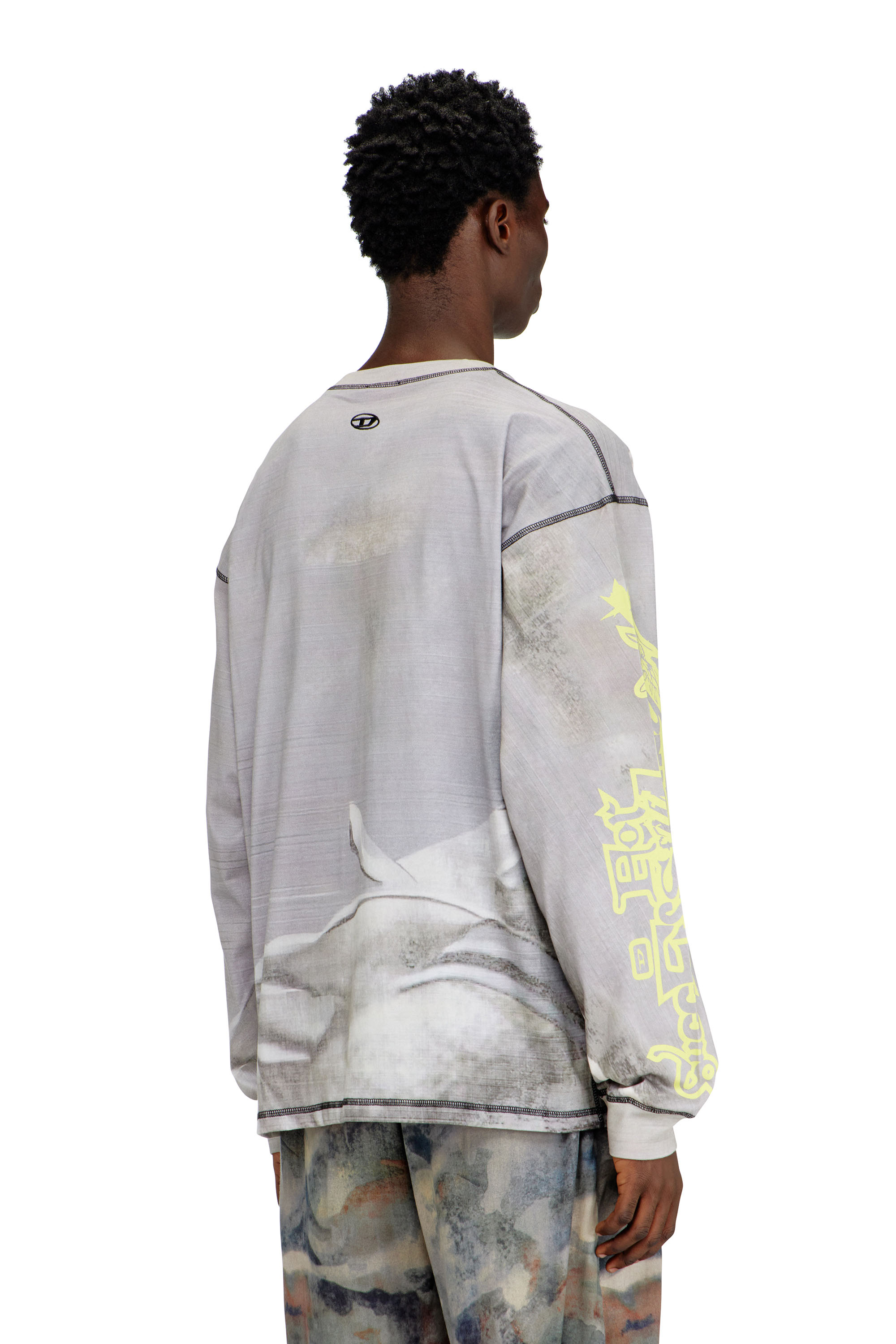 Diesel - T-BOXT-LS-V3, Male's Long-sleeve T-shirt with all-over print and patches in グレー - 4
