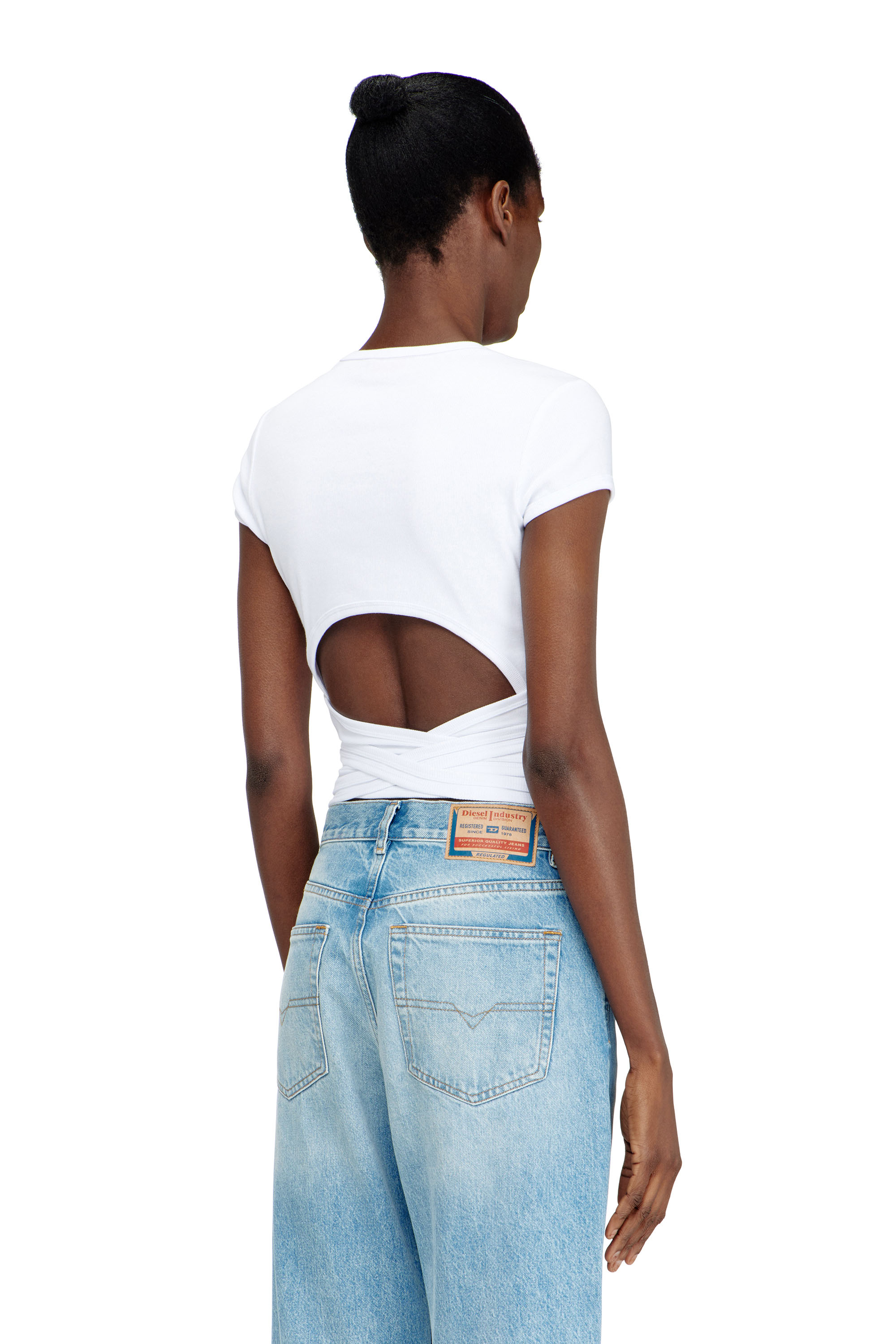 Diesel - T-BUNNY-TAIL-S1, Female's Ribbed top with wrap-around laces in ホワイト - 3