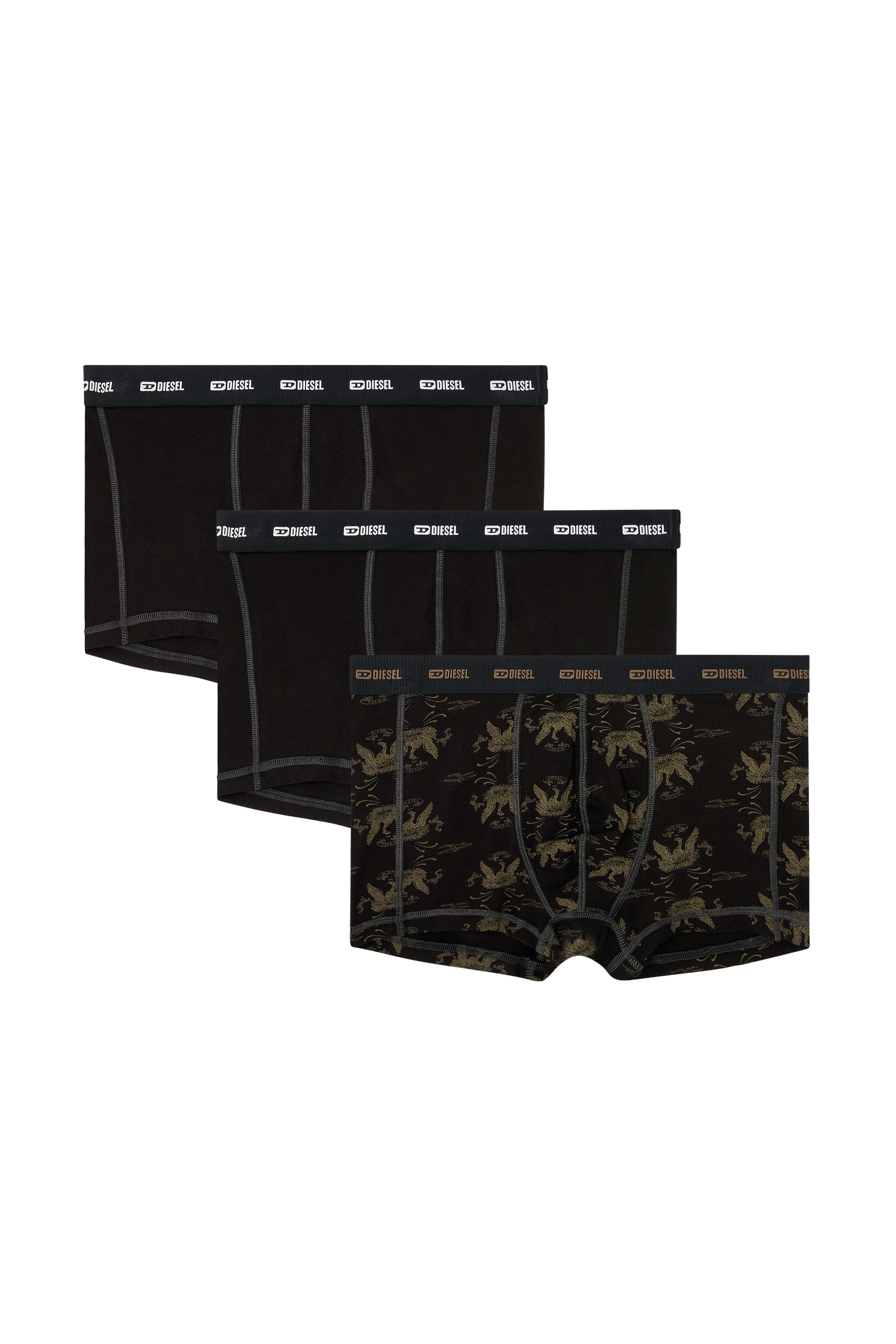 Diesel - DAMIEN-UTLT-3PACK, Male's 3-pack boxer briefs with Phoenix print in ブラック/ベージュ - 1