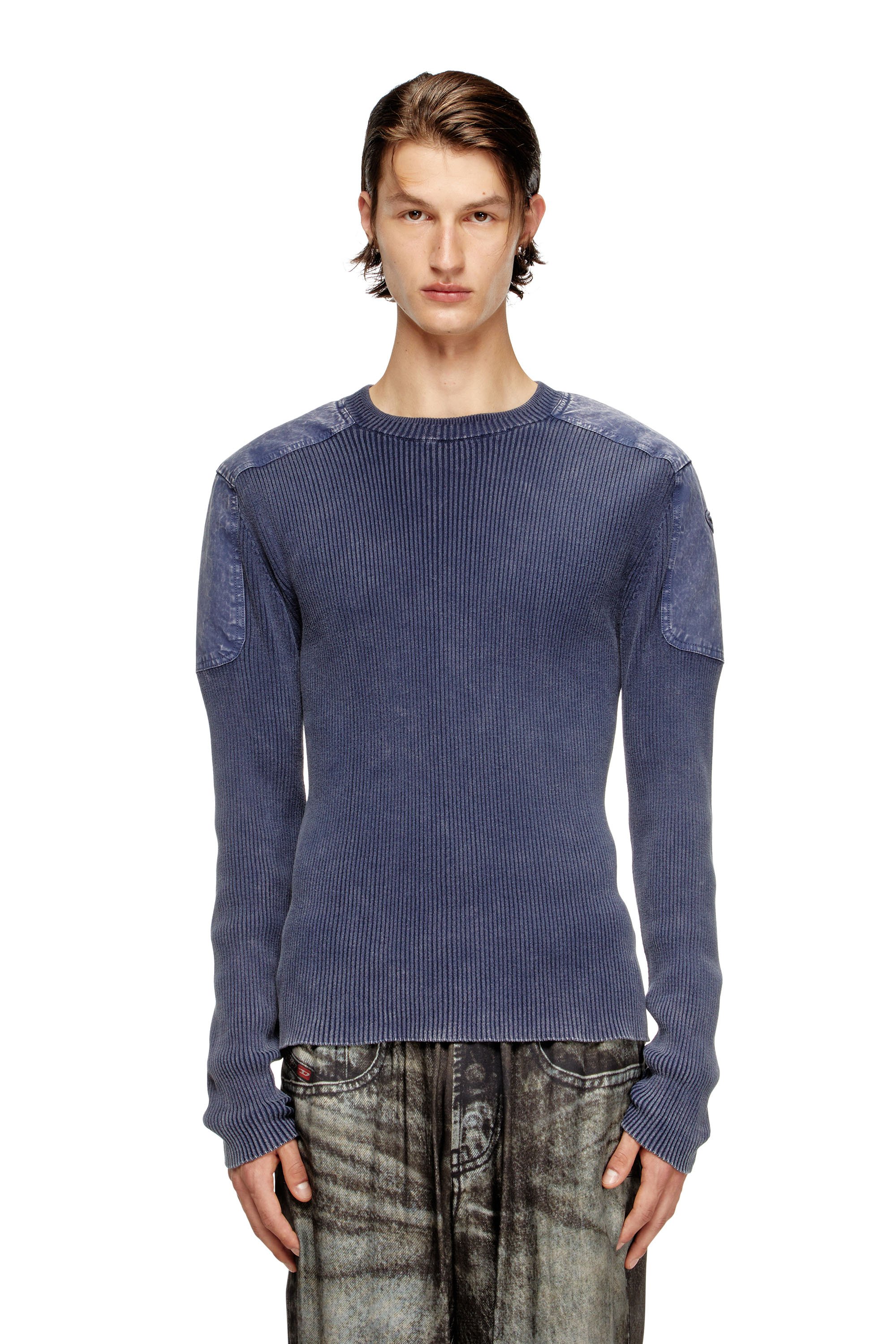 Diesel - K-MARTIN, Male's Jumper with contrast shoulder panels in ブルー - 1