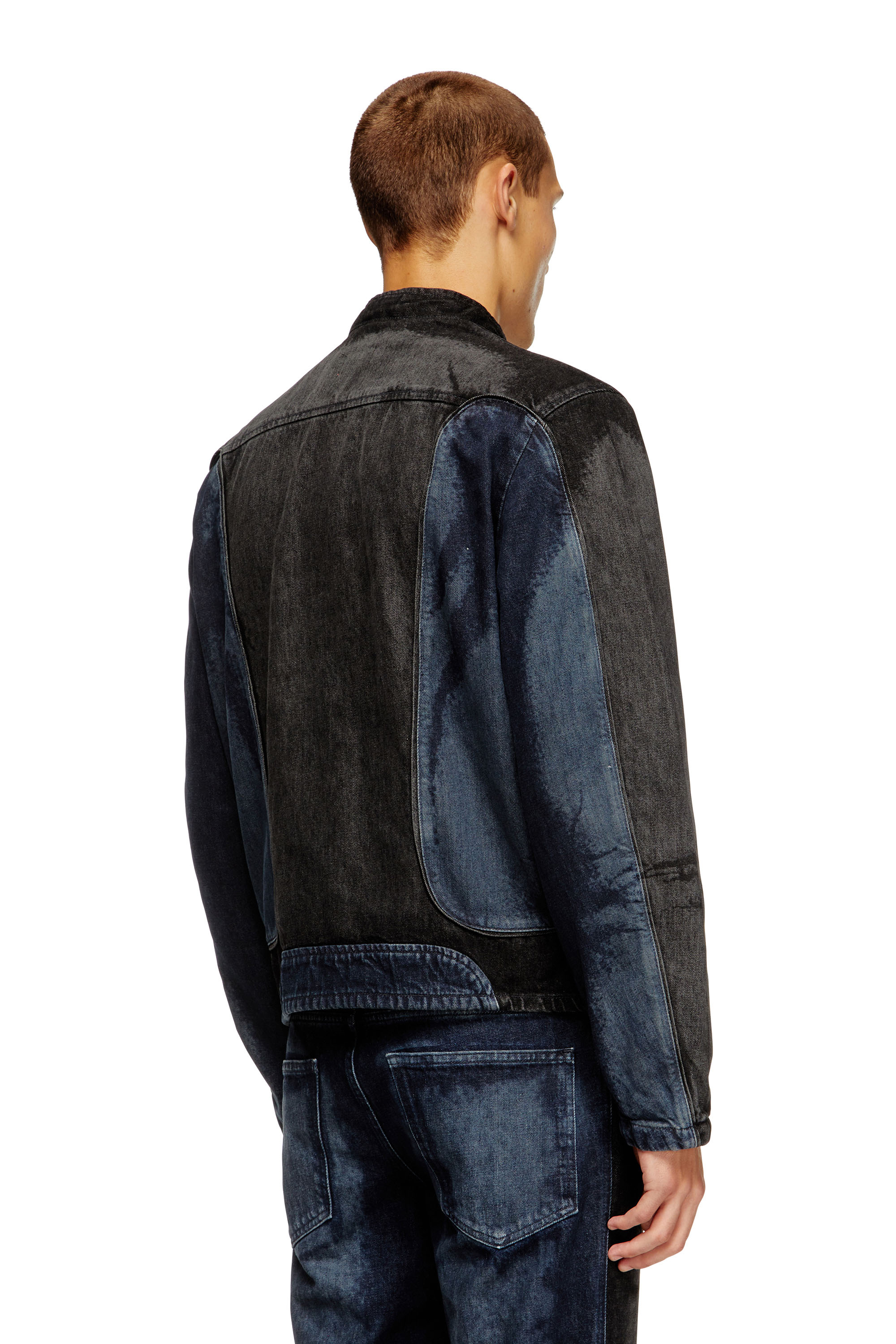 Diesel - D-BLENK-S, Male's Biker-style jacket in bicolour denim in ブラック/ブルー - 5