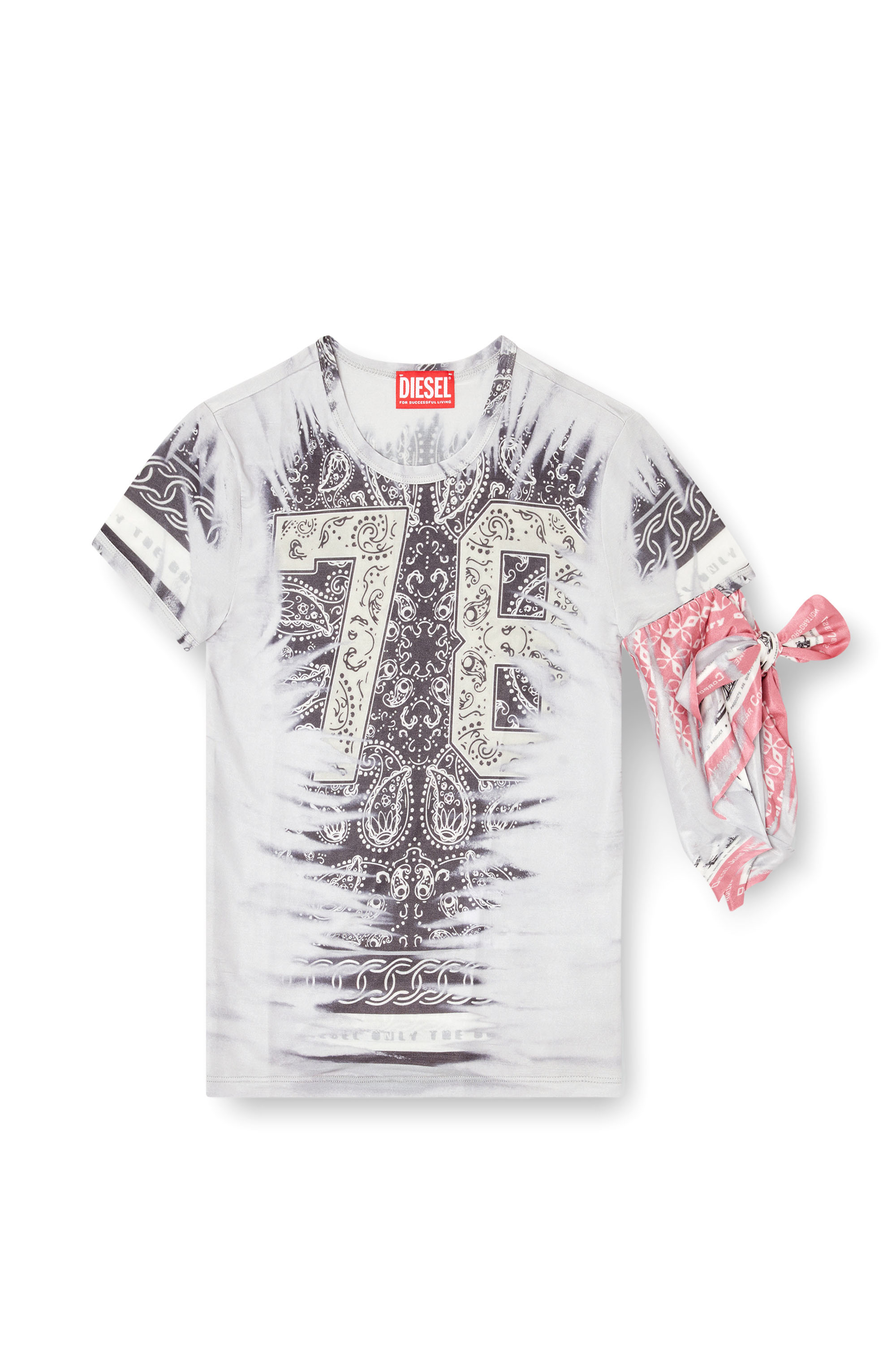 Diesel - T-DANA, Female's T-shirt with bandana arm tie in グレー - 3