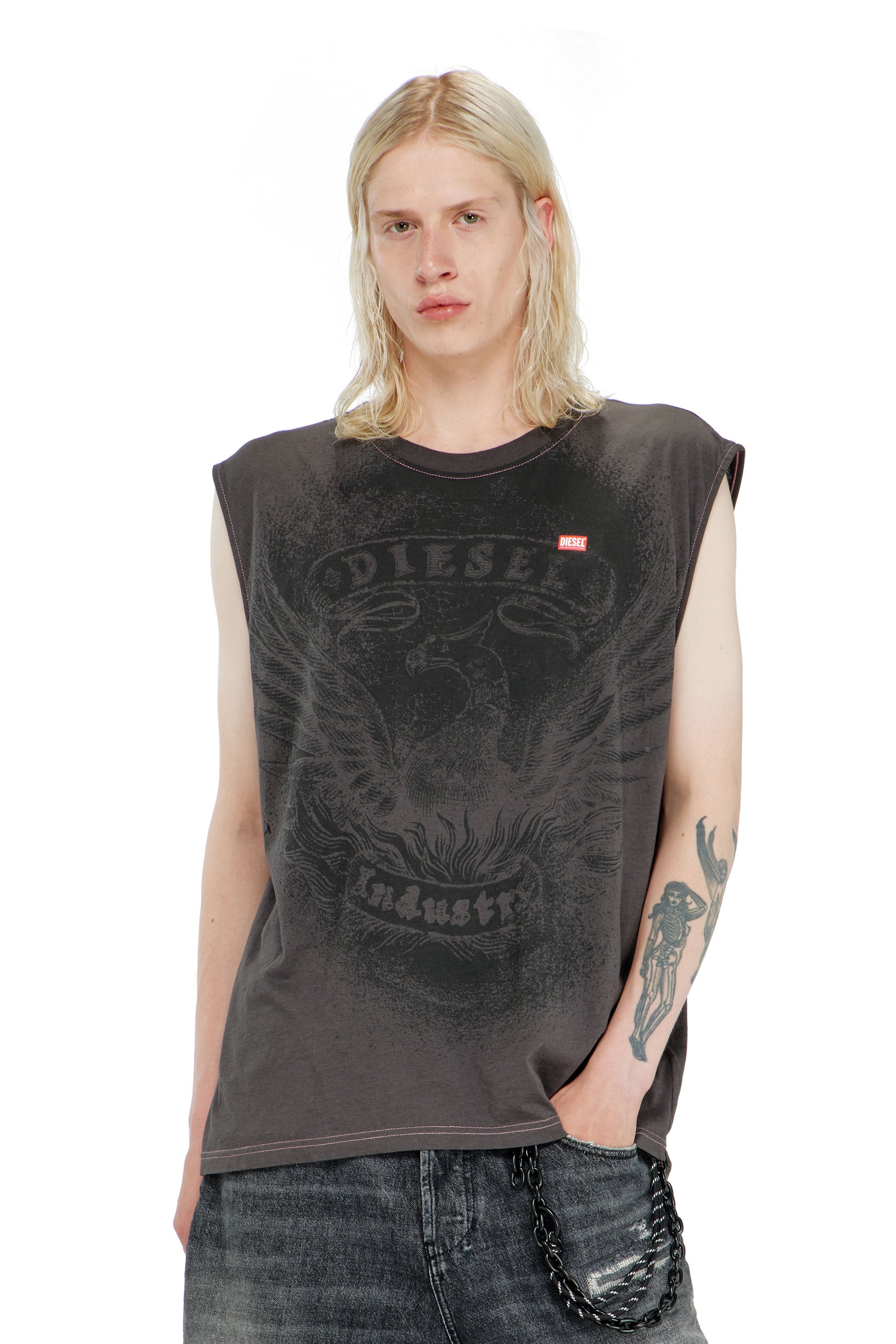 Diesel - T-BOXT-SL-NOTCH, Male's スリーブレストップ in ダークグレー - 1