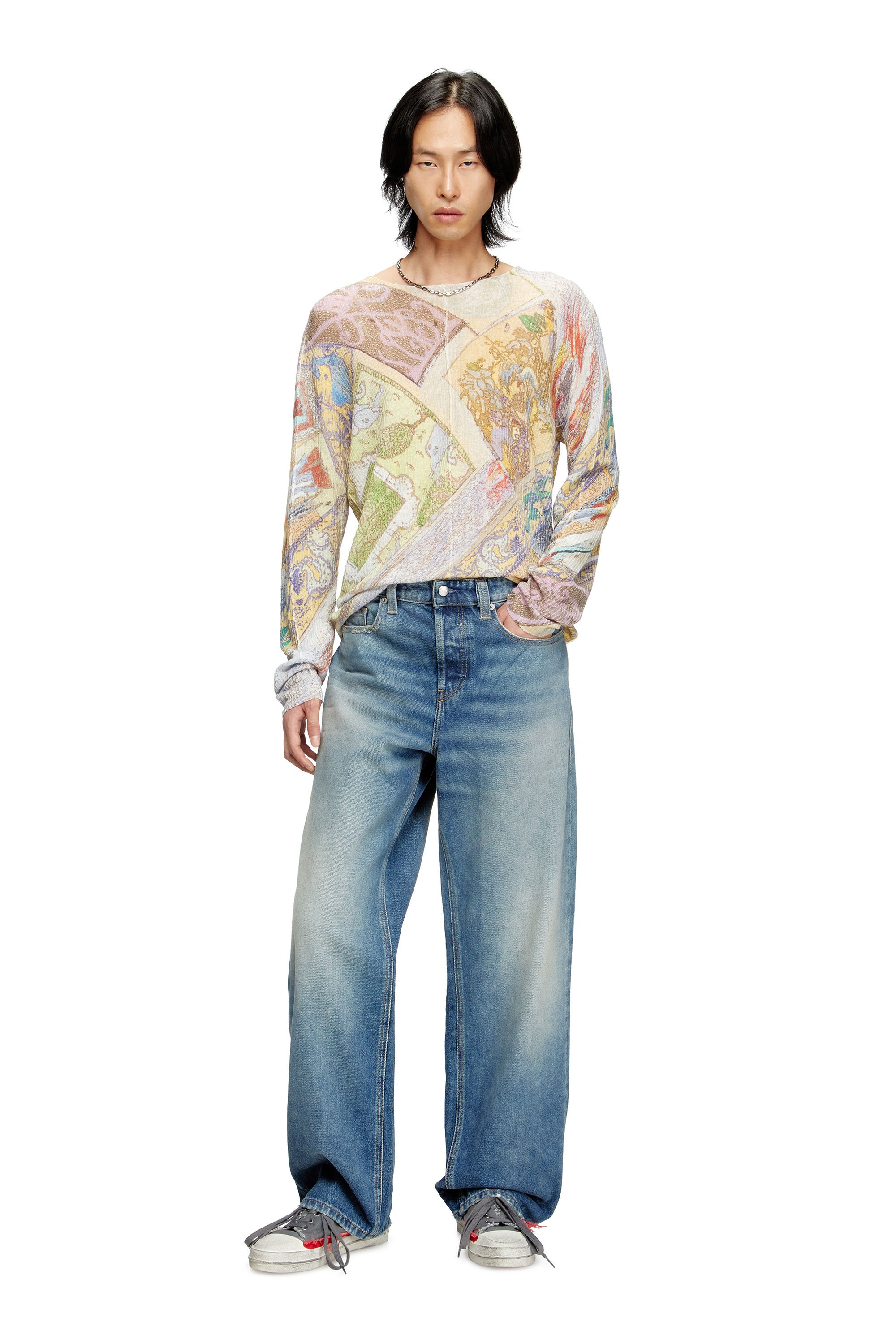 Diesel - K-RENTON, Male's Linen jumper with medieval print in ベージュ/イエロー - 2