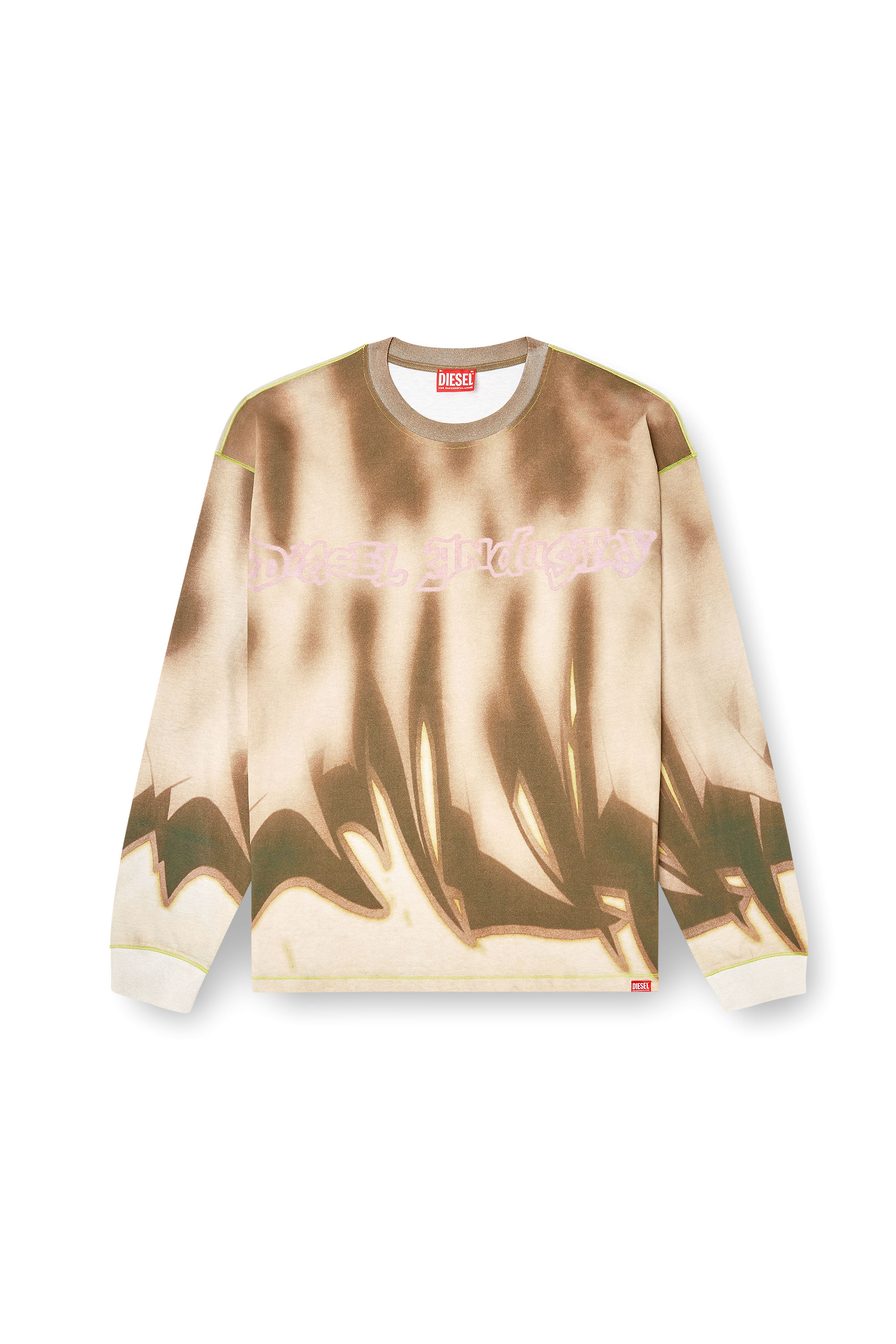 Diesel - T-BOXT-LS-SHOW, Male's Sweatshirt with front graffiti print in ベージュ/ブラウン - 3