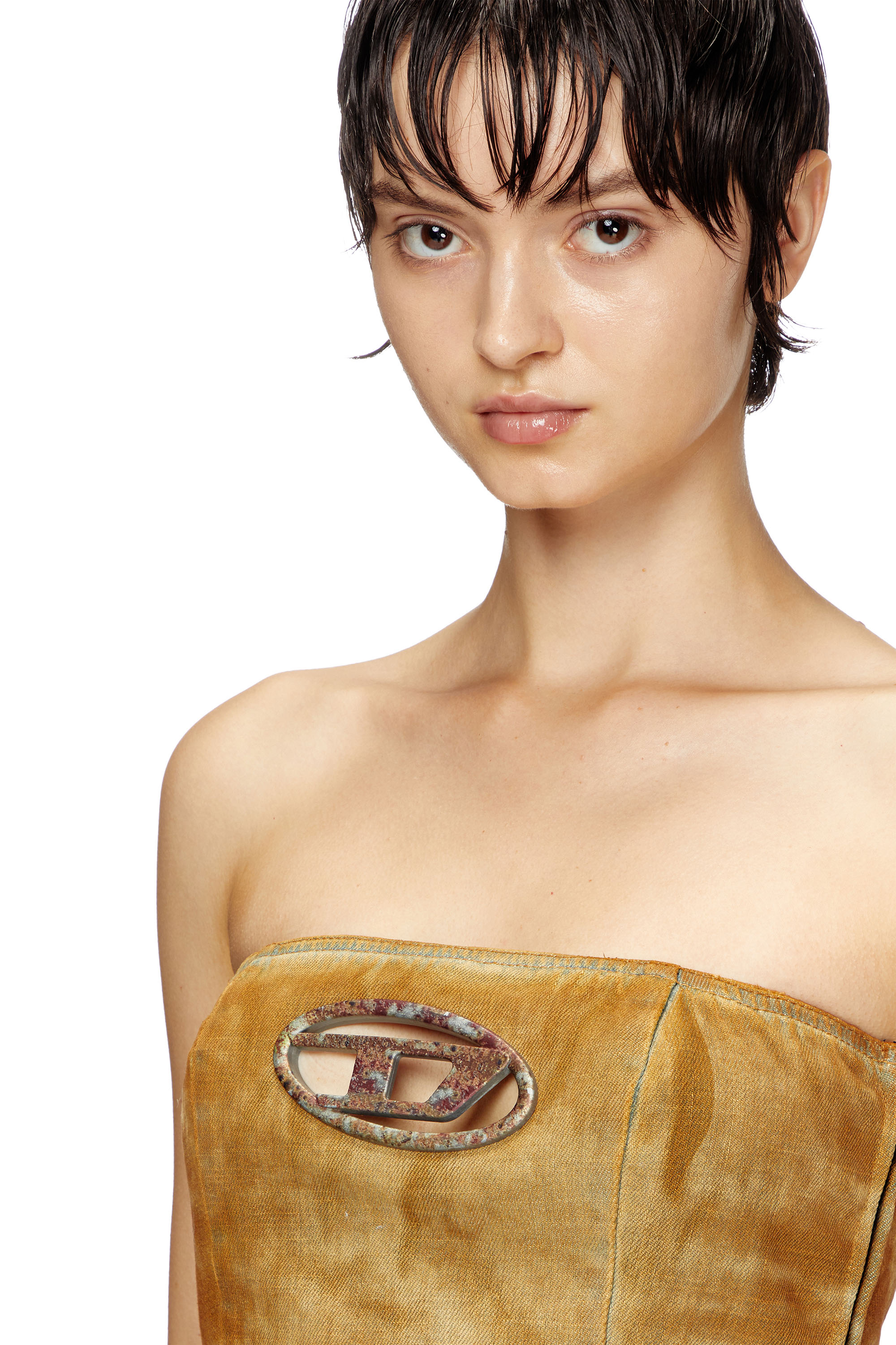 Diesel - DE-VILLESS-FSF, Female's Denim tube top with rust-effect logo in ライトブラウン - 5