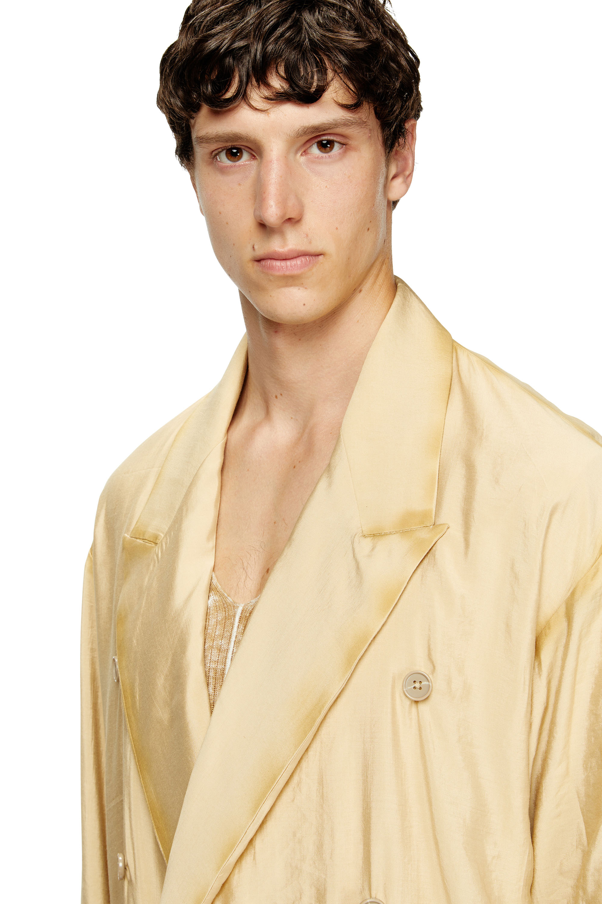 Diesel - J-KEYSERY, Male's Double-breasted blazer in wrinkled shell in ベージュ - 4