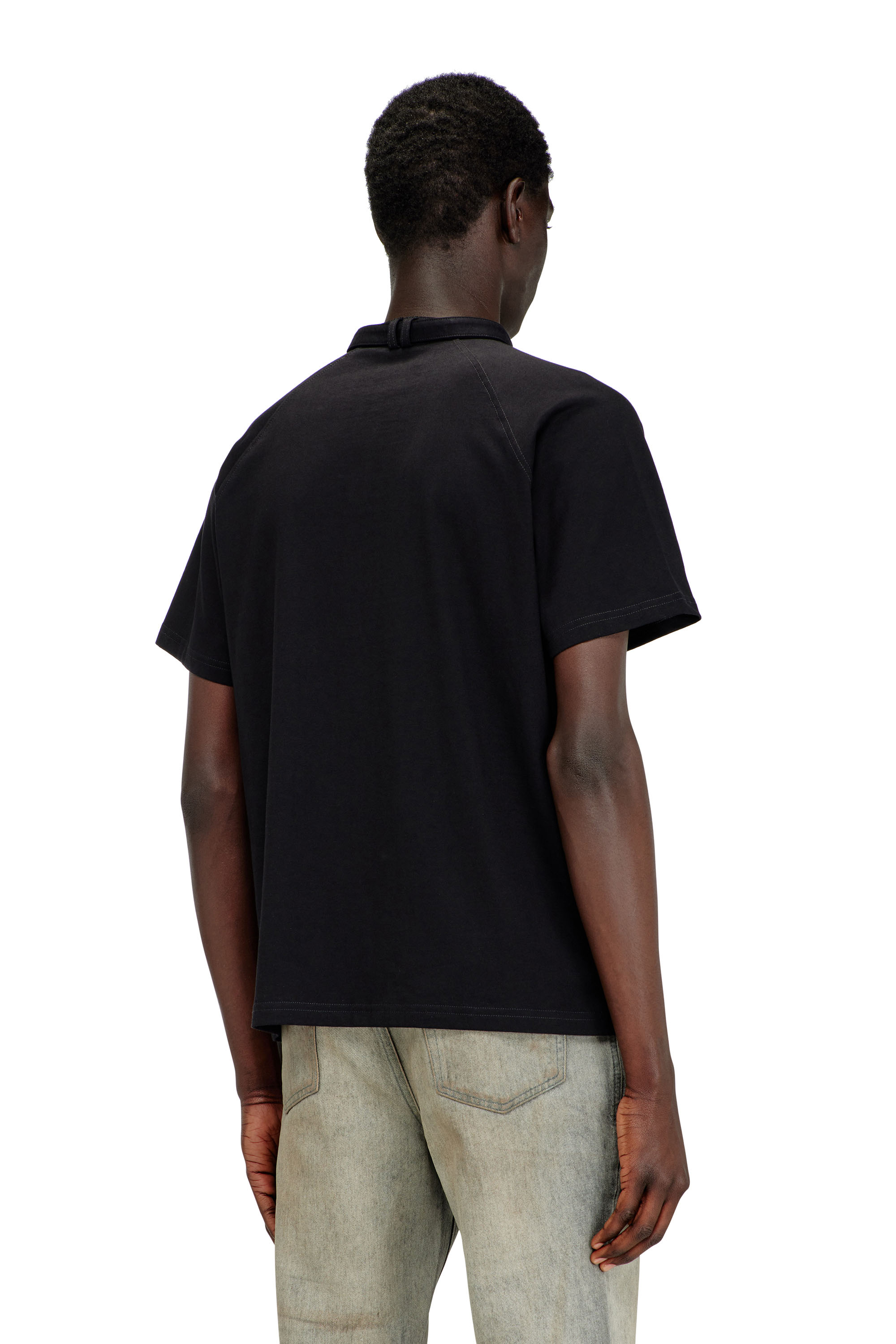 Diesel - T-KAUKO, Male's T-shirt with biker neck strap in ブラック - 4