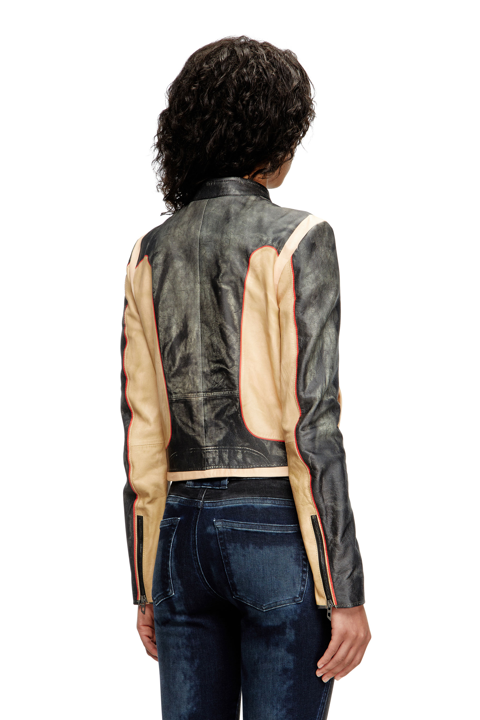 Diesel - L-OONIE, Female's レザージャケット in ベージュ/ブラック - 4