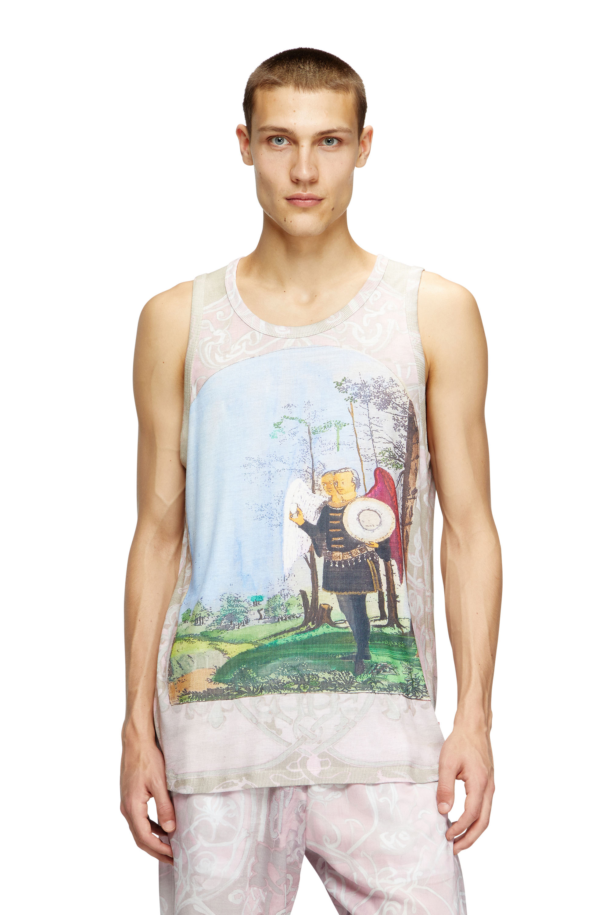 Diesel - T-ALY, Male's Tank top with medieval print in ピンク / ホワイト - 1