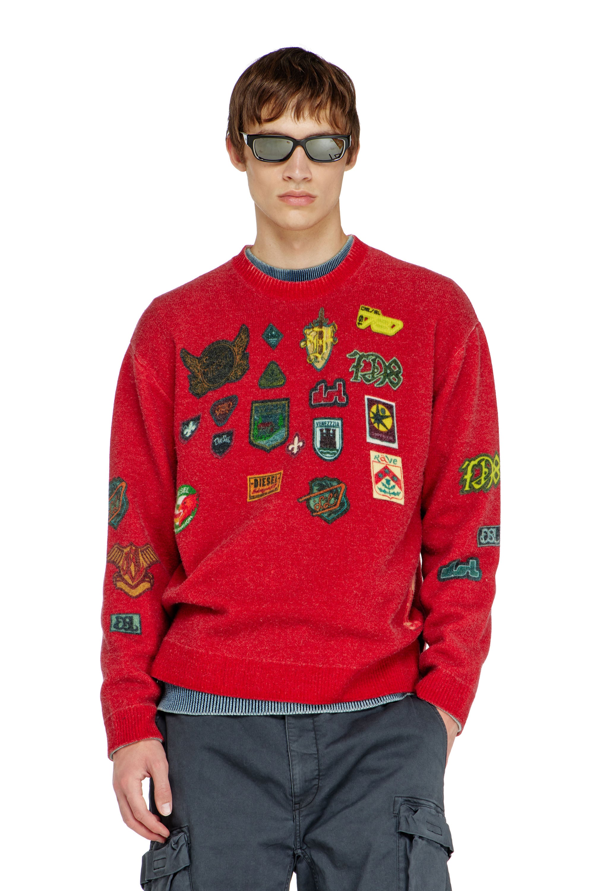 Diesel - K-PATCY, Male's プルオーバーニット in レッド - 1