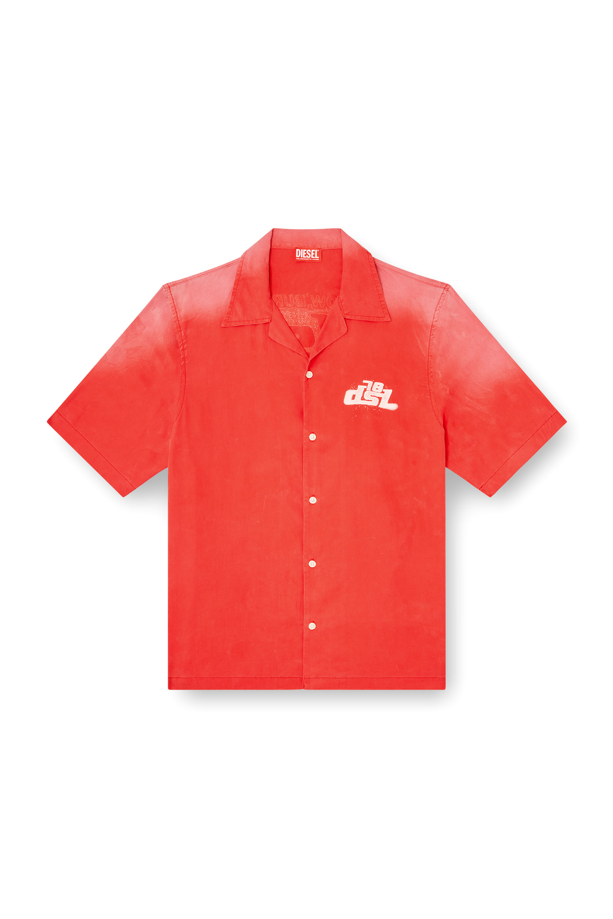Diesel - S-ELLY, Male's Faded bowling shirt with logo prints in レッド - 3