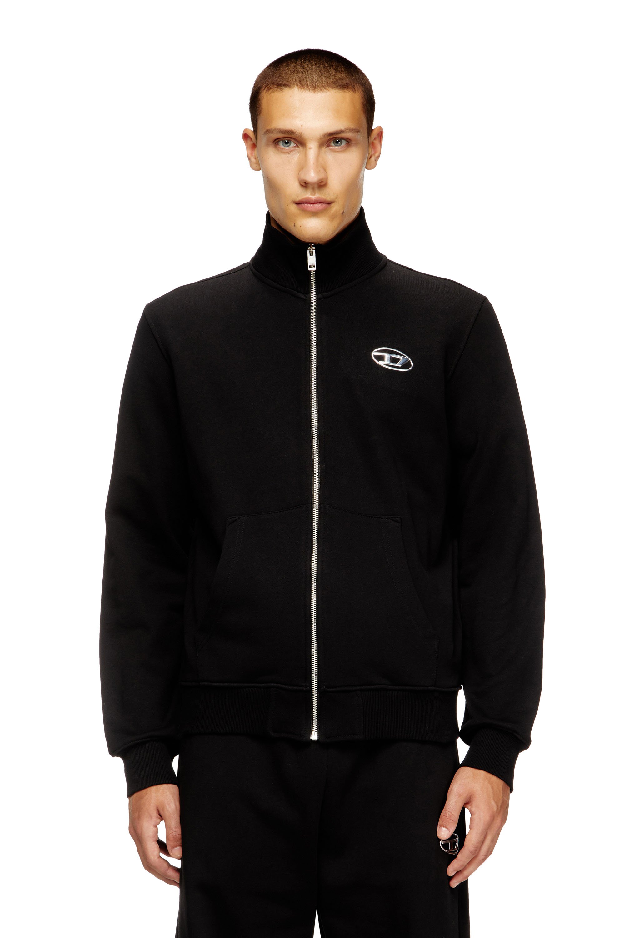 Diesel - S-GINNI-ZIP-OD, Male's スウェットジップアップ in ブラック - 1