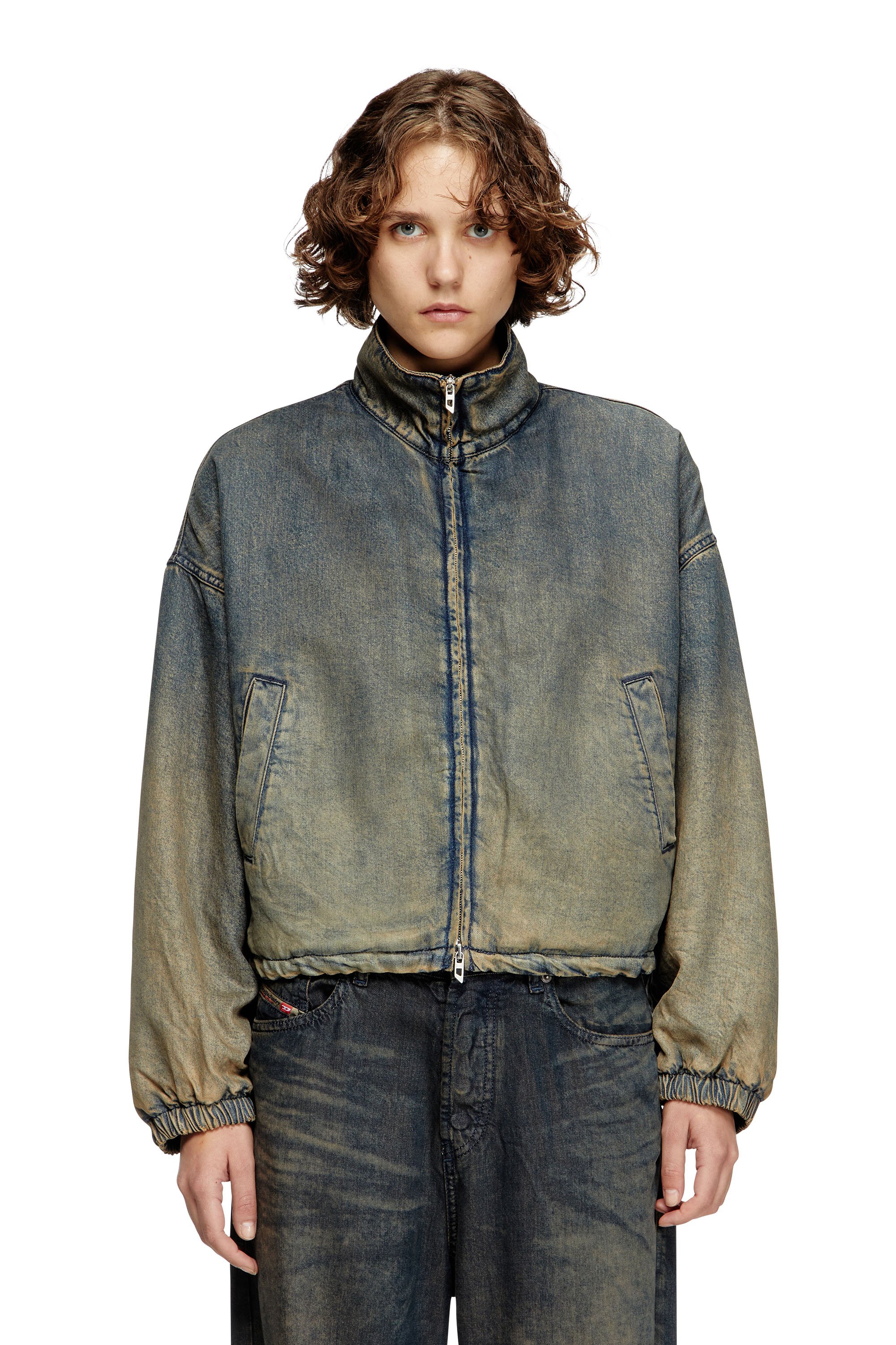 Diesel - DE-FLOWER-S, Female's Zipped jacket in fluid shaded denim in ミディアムブルー - 1