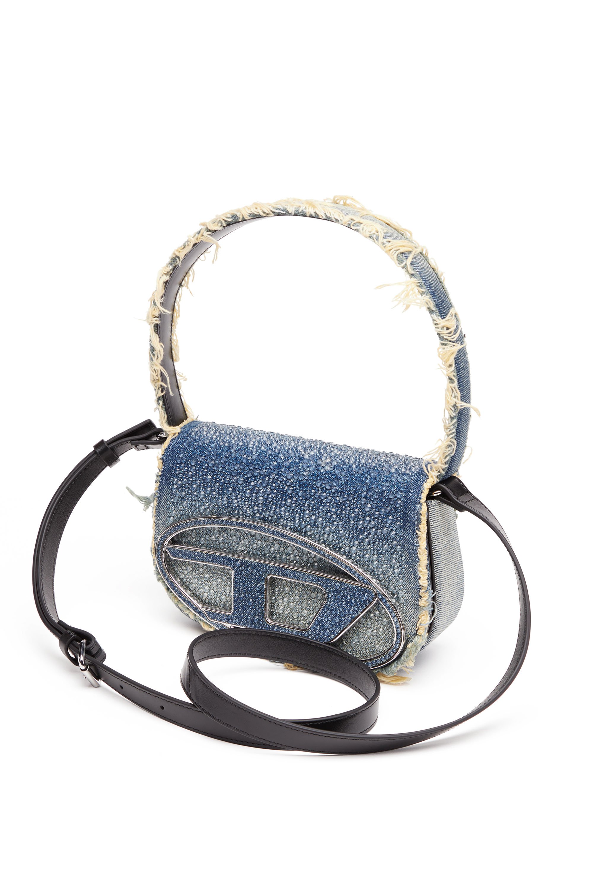 Diesel - 1DR, Female's 1DR-Iconic shoulder bag in denim and crystals in ブルー - 5