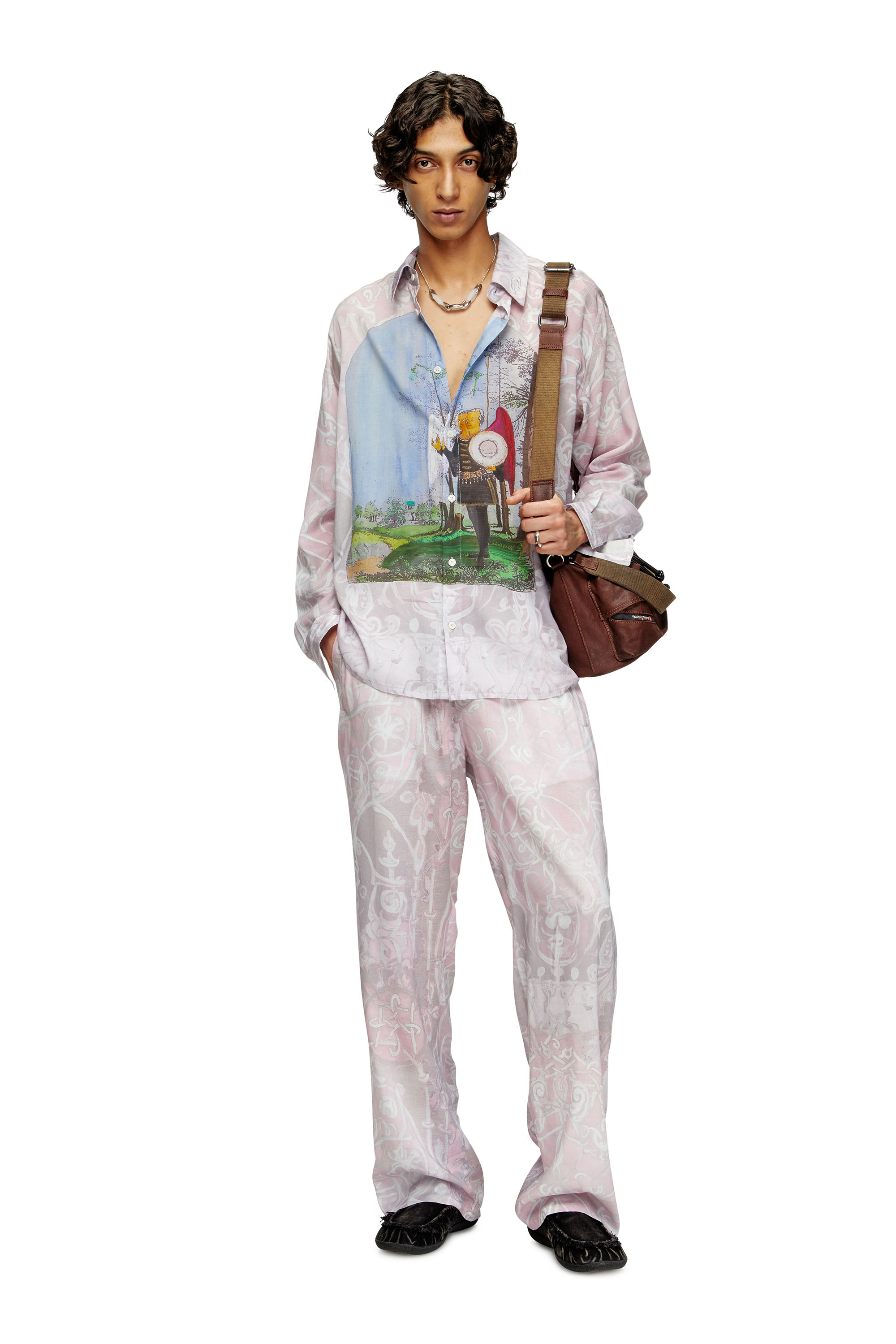 Diesel - P-THECK-A-AJFW, Unisex's Track pants with medieval print in ピンク / ホワイト - 3