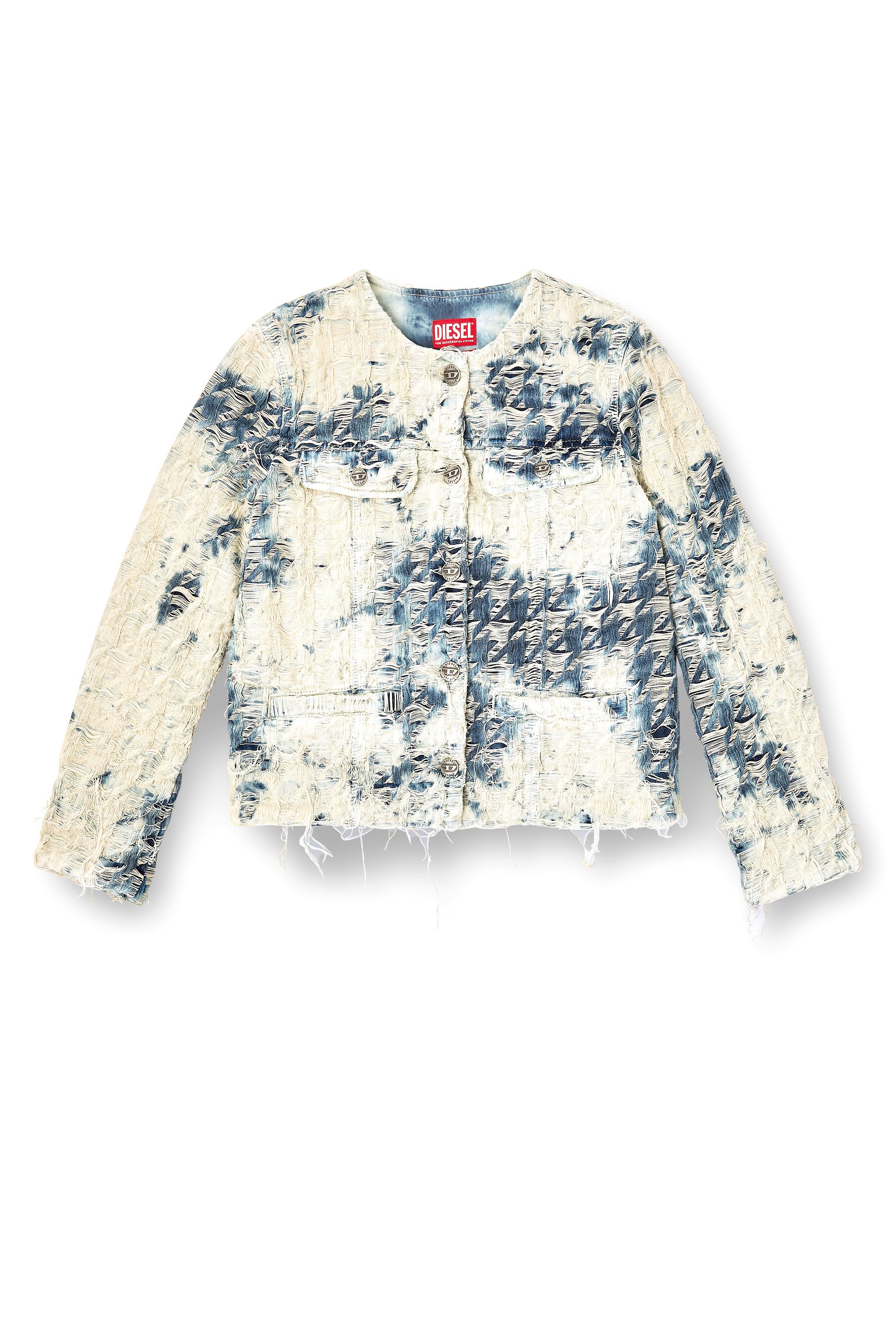 Diesel - DE-GRAFY-FSH, Female's Jacket in houndstooth-weave denim in ブルー/ホワイト - 3