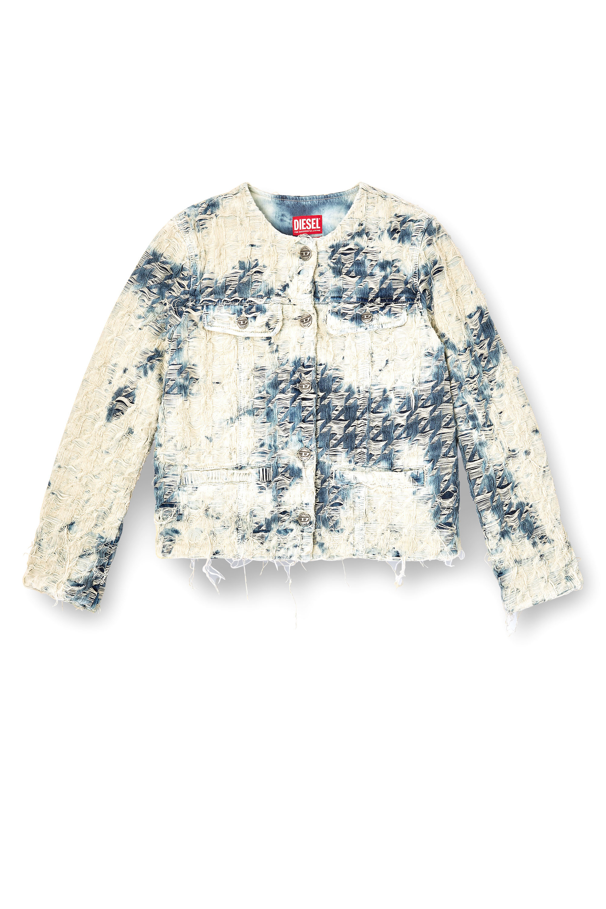 Diesel - DE-GRAFY-FSH, Female's Jacket in houndstooth-weave denim in ブルー/ホワイト - 2
