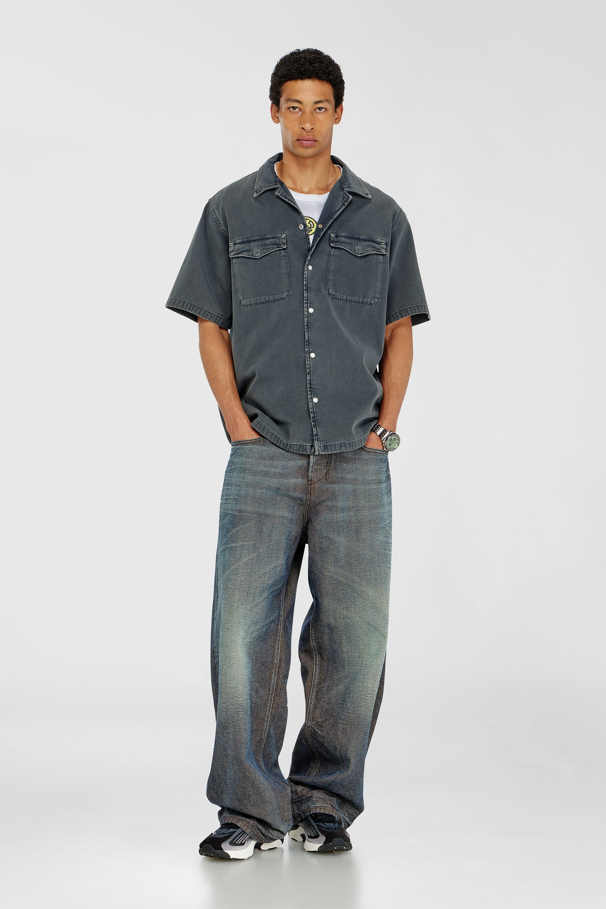 Diesel - D-NABIL-P, Male's デニムシャツ in ダークグレー - 2