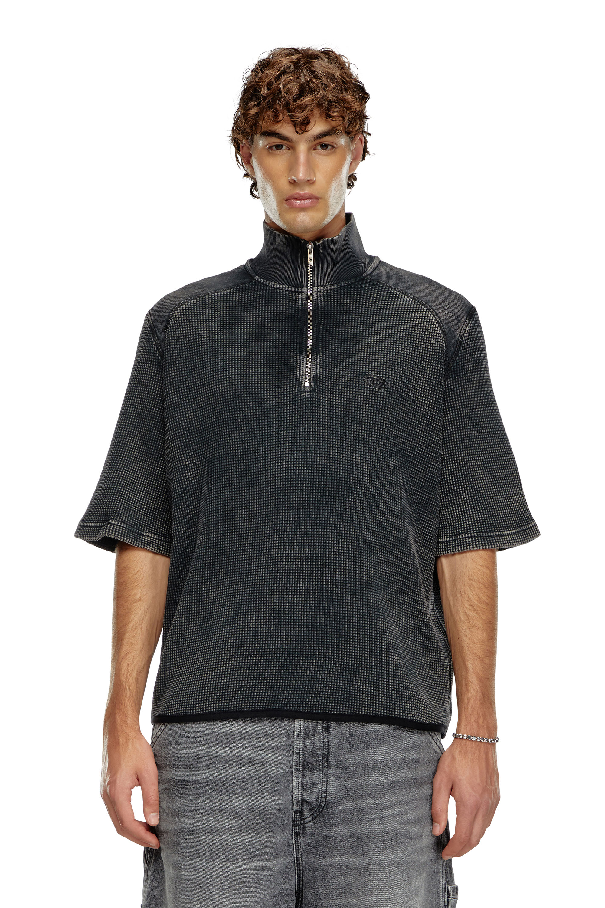 Diesel - S-WAFCOOL, Male's Short-sleeve waffle-knit sweatshirt in ブラック - 1