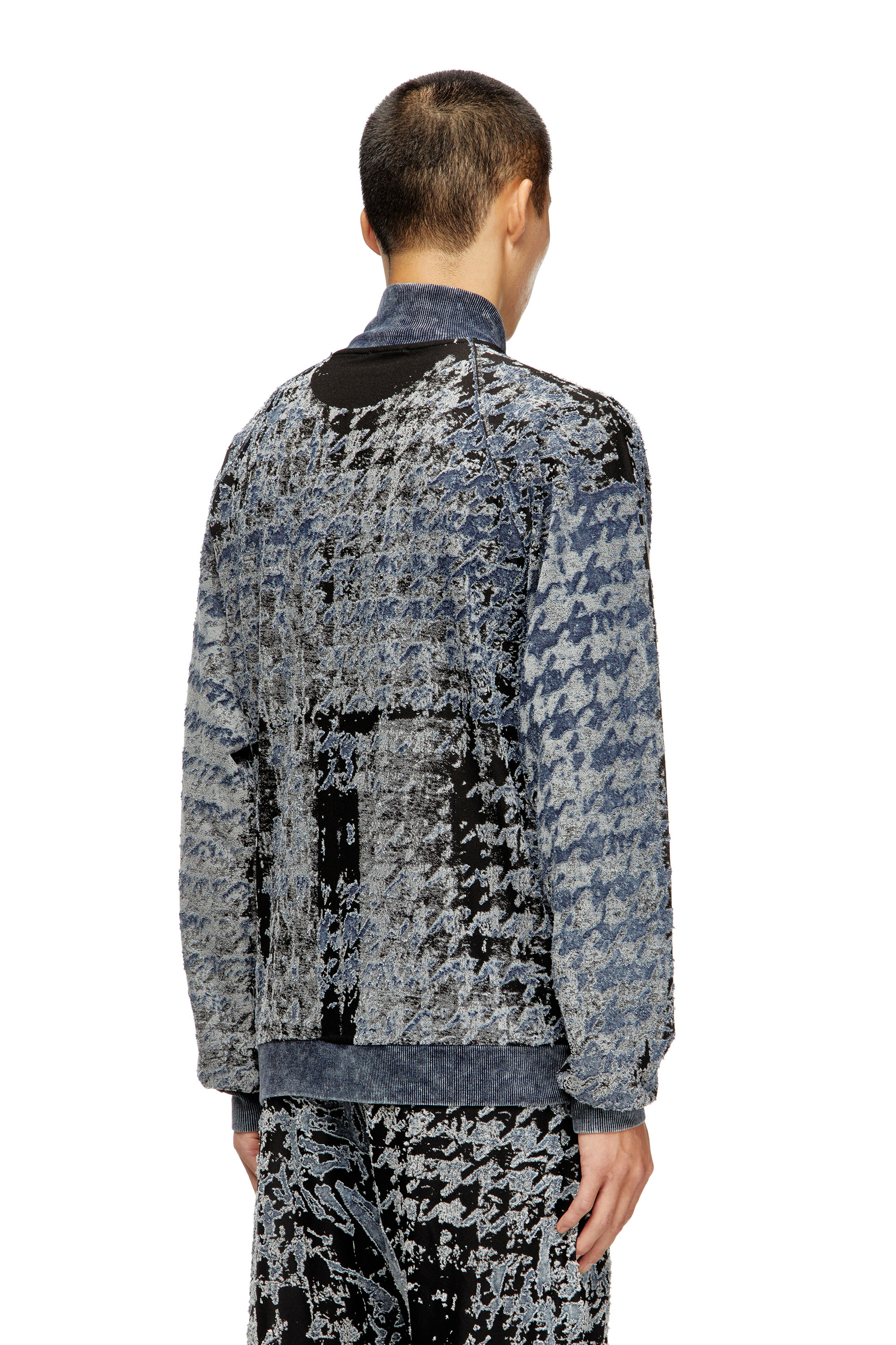 Diesel - S-CORR, Male's Devoré houndstooth zip-up top in ブラック/ブルー - 5