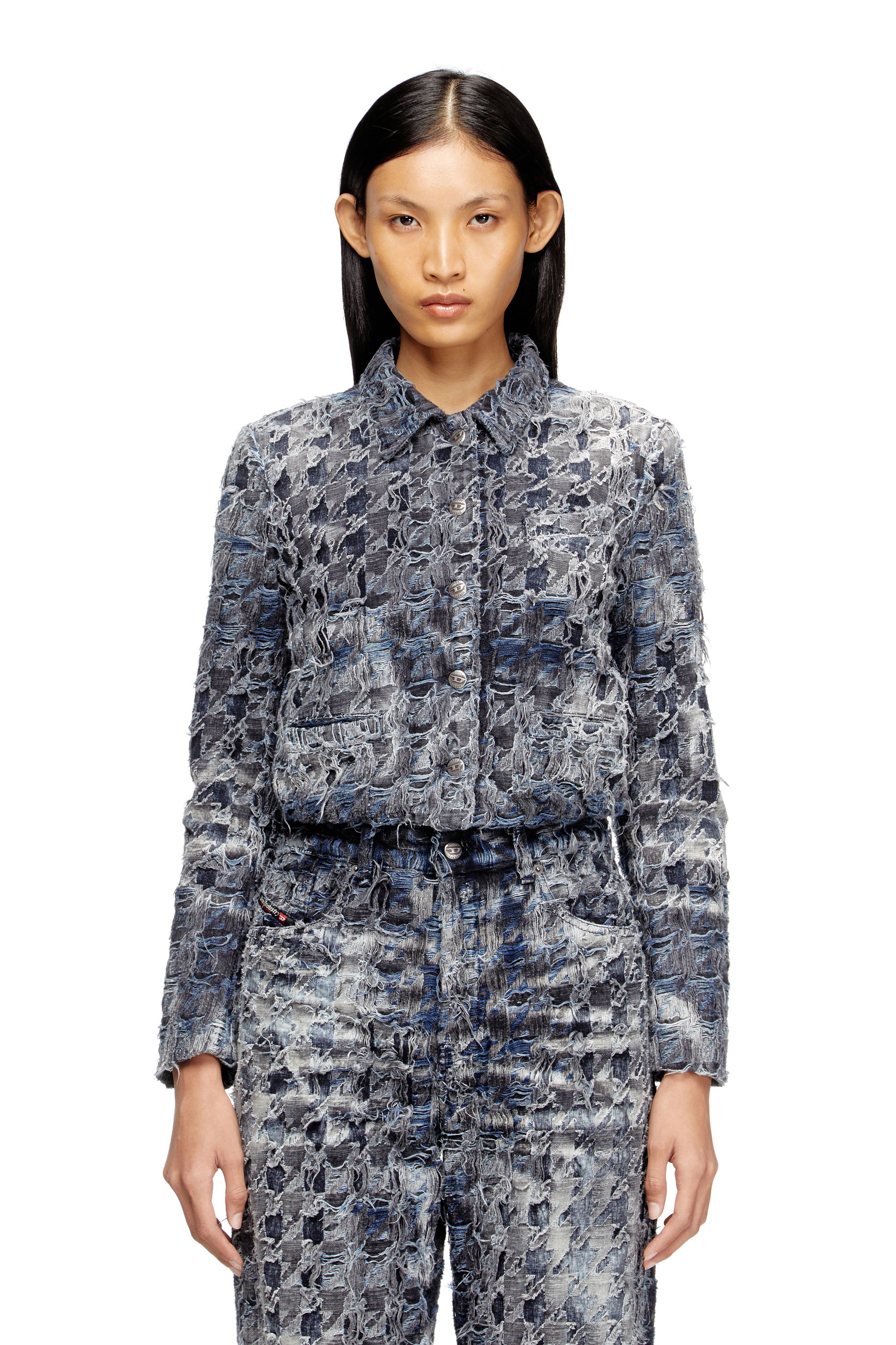 Diesel - DE-URSY-FSH, Female's Jacket in houndstooth tie-dye denim in グレー/ブルー - 1