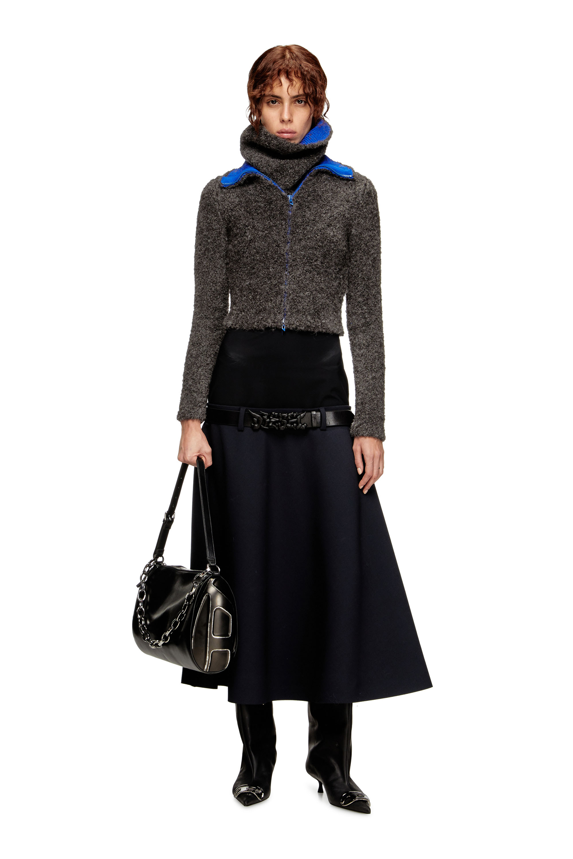 Diesel - M-ELEONERE, Female's Zip cardigan with contrast interior in ダークグレー - 2