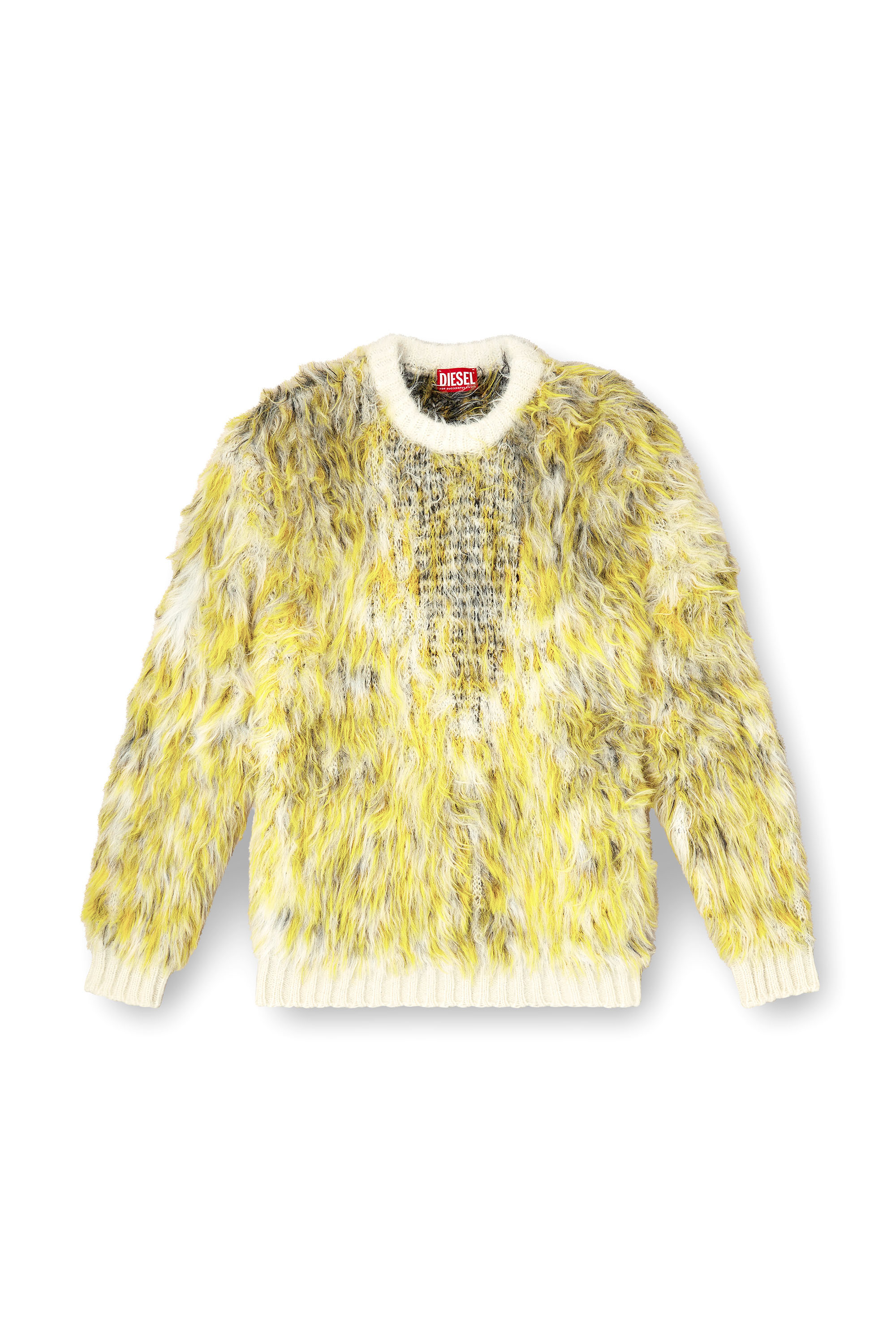 Diesel - K-ALLEN, Male's Jumper in fluffy jacquard knit in ホワイト/イエロー - 2