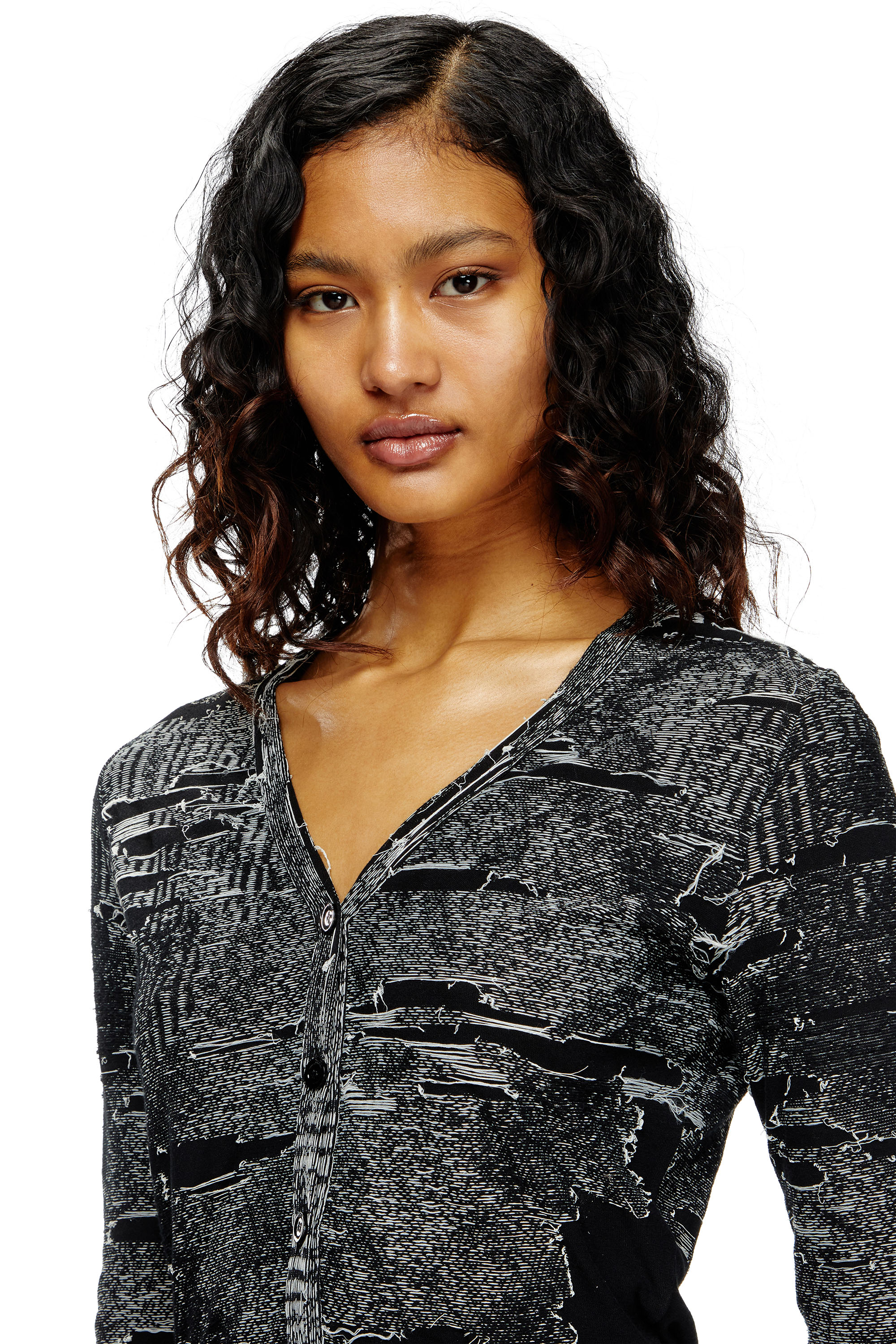 Diesel - M-ALIMA-L, Female's Cardigan with engineered distressing in ブラック - 5