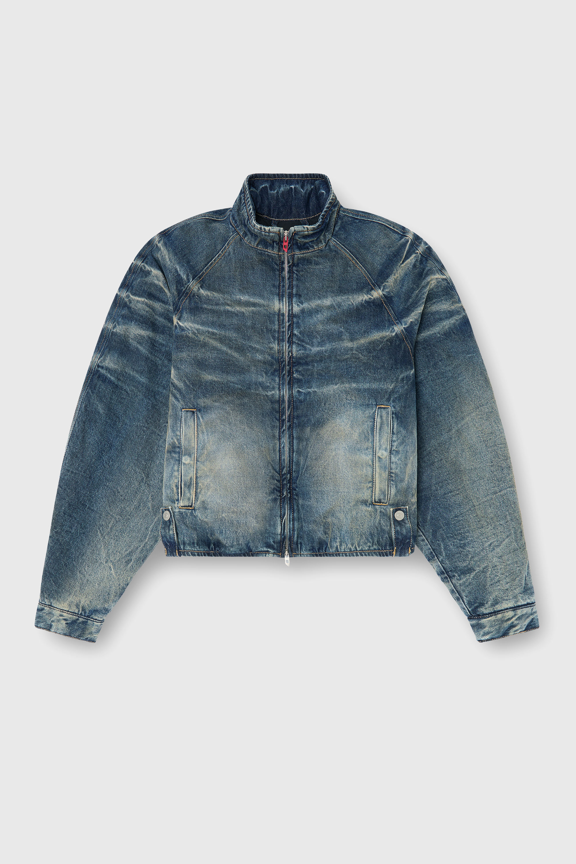 Diesel - DE-BARUS-FSJ1, Female's Padded jacket in dirty-effect creased denim in ミディアムブルー - 2