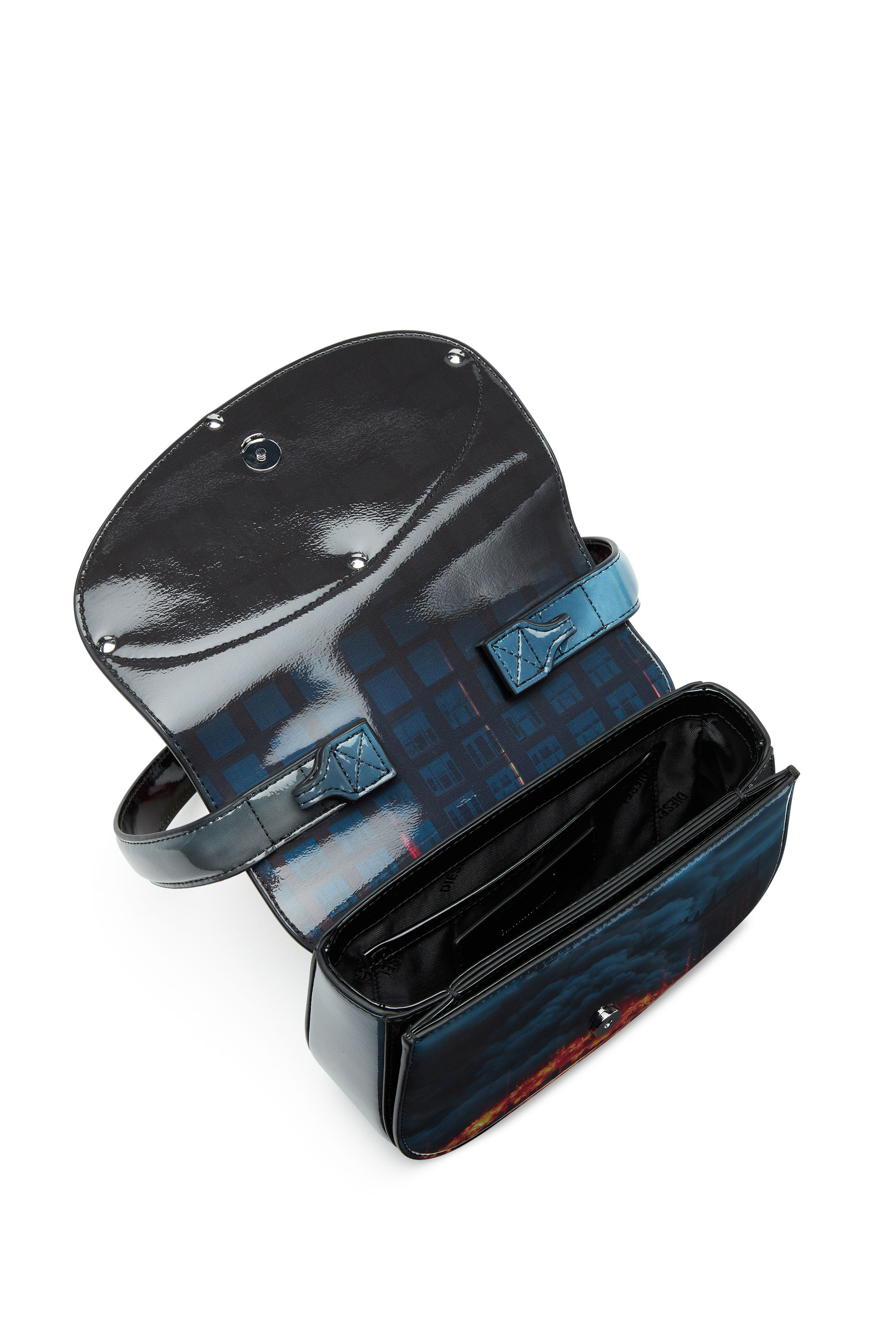 Diesel - 1DR, Female's 1DR-Iconic shoulder bag with fire print in ブルー/レッド - 4