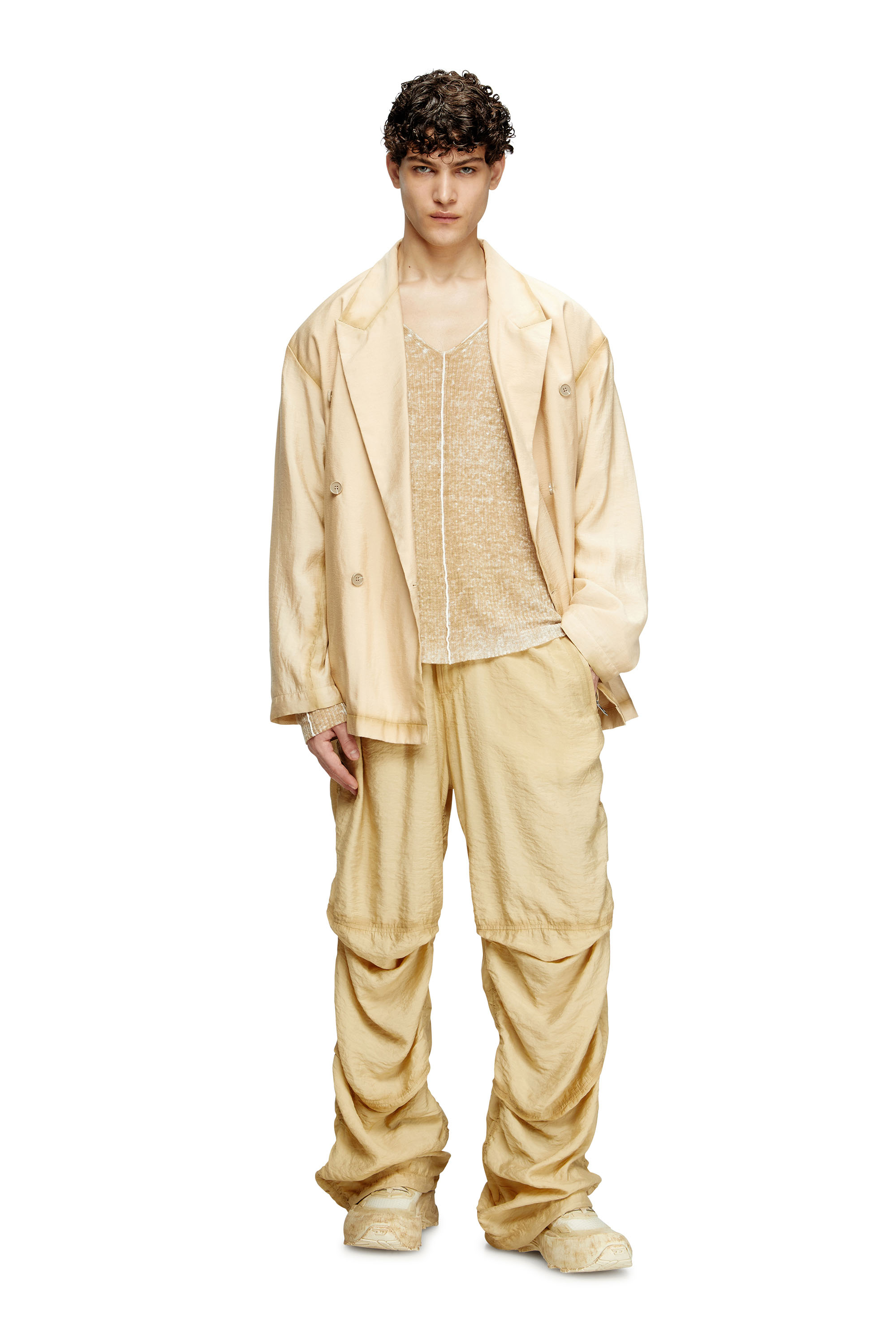 Diesel - K-ROBBEL, Male's Inside-print jumper with contrast detail in ベージュ - 2