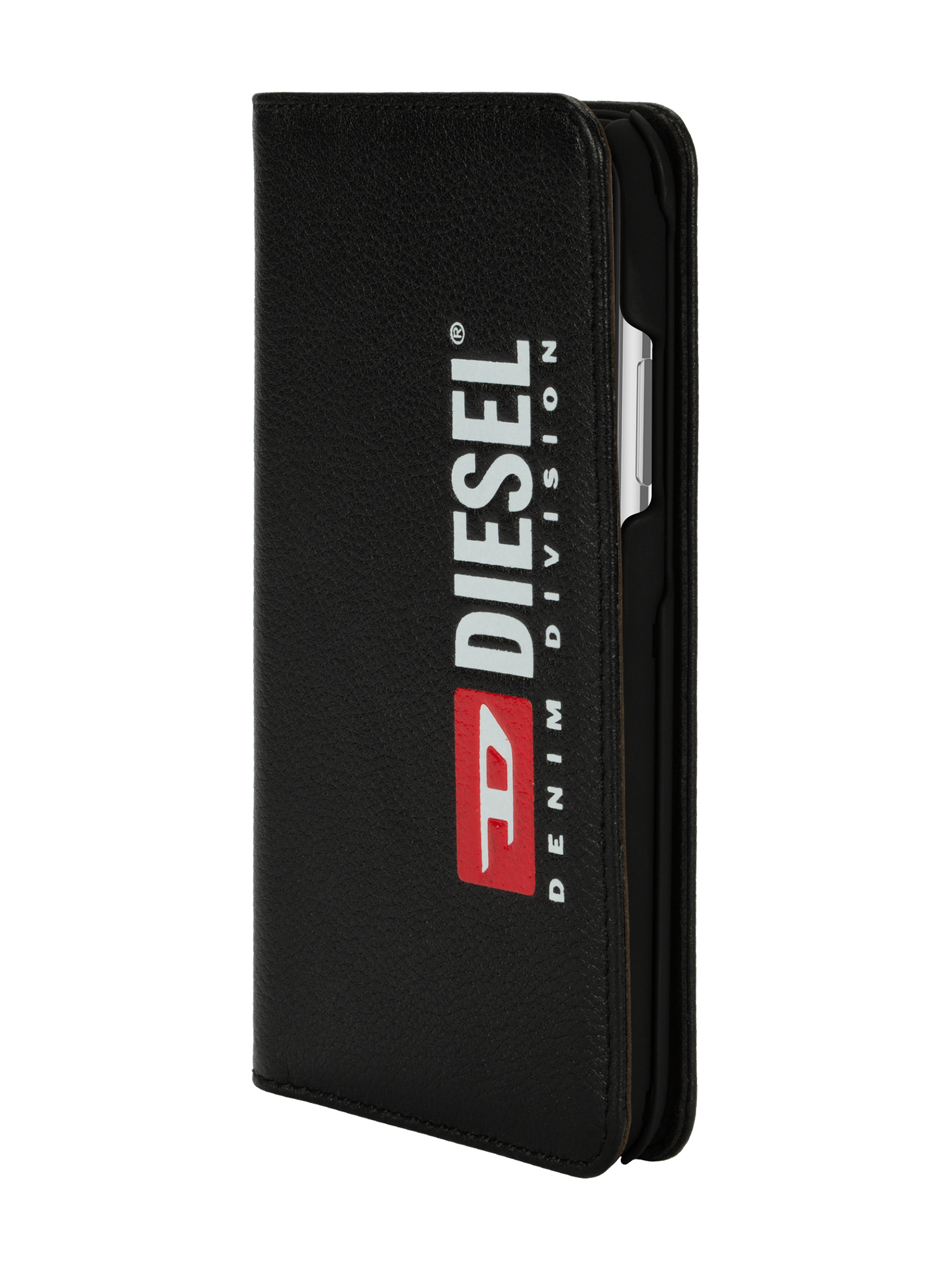 Diesel - DIESEL 2-IN-1 FOLIO CASE FOR IPHONE XS & IPHONE X, Unisex's Black leather printed and debossed logo case, iPhone XS & X in ブラック - 3