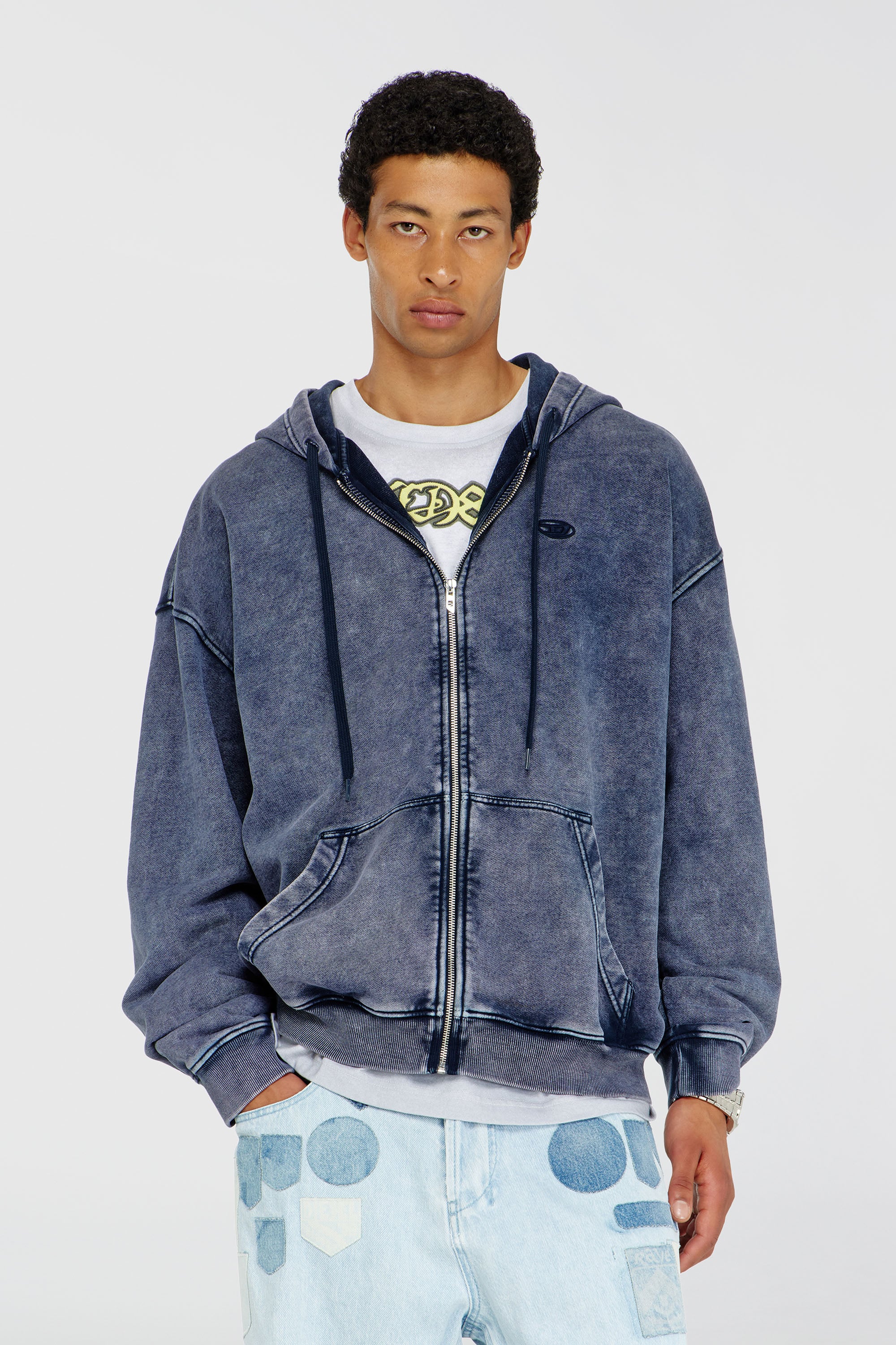 Diesel - S-BOXT-HOOD-ZIP-DEN, Male's ジップアップパーカー in ブルー - 1
