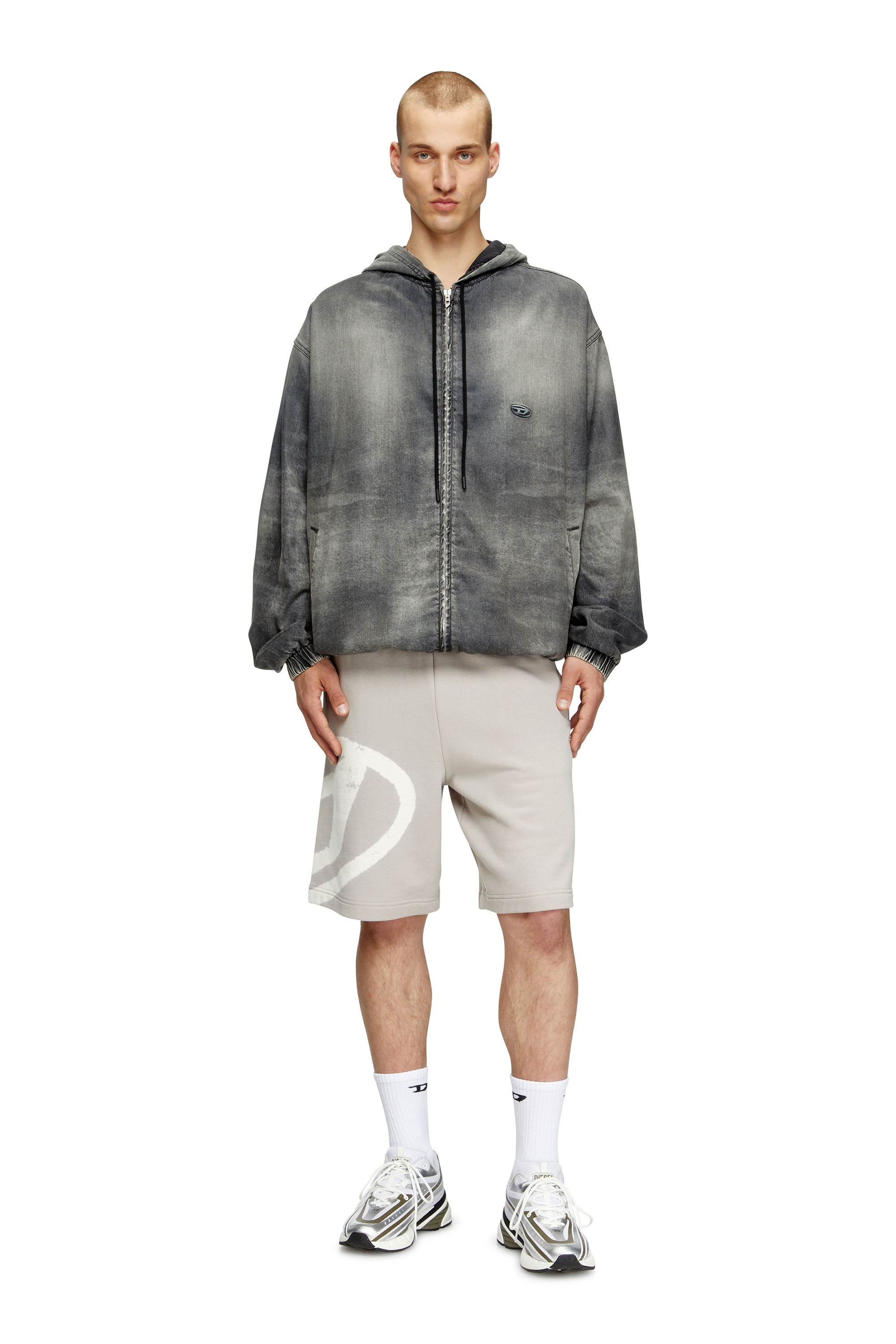 Diesel - P-CROW-BLEACH, Male's Sweat shorts with bleached logo in グレー/ホワイト - 2