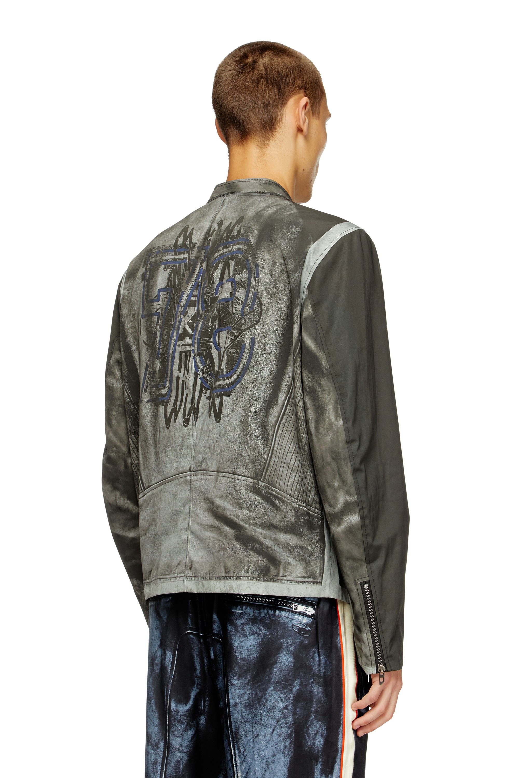 Diesel - J-EVERT, Male's Biker jacket in printed canvas in ダークグレー - 4