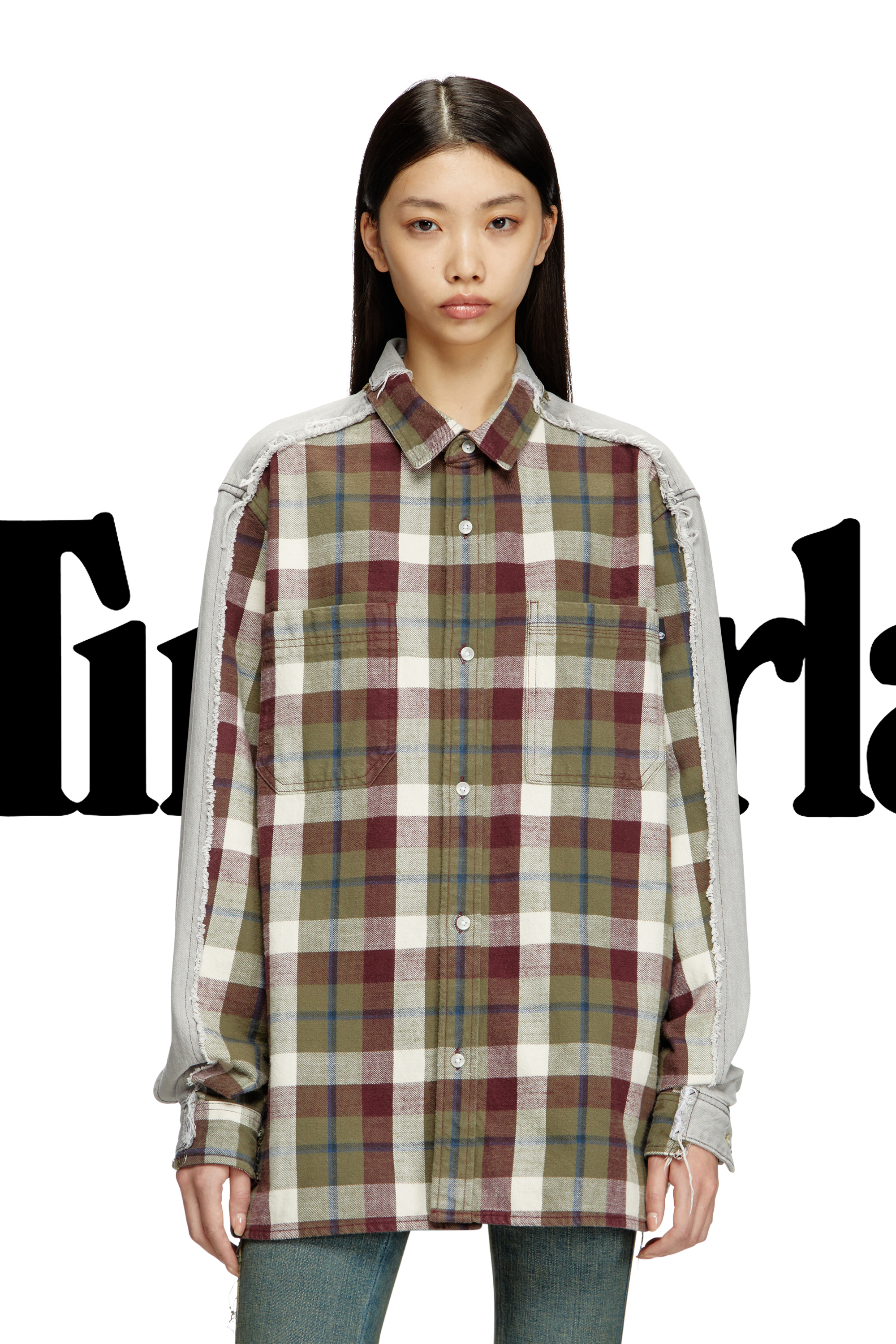 Diesel - Shirt Diseloves 8B, Unisex's Check and bleach-effect denim shirt in レッド/グレー - 3