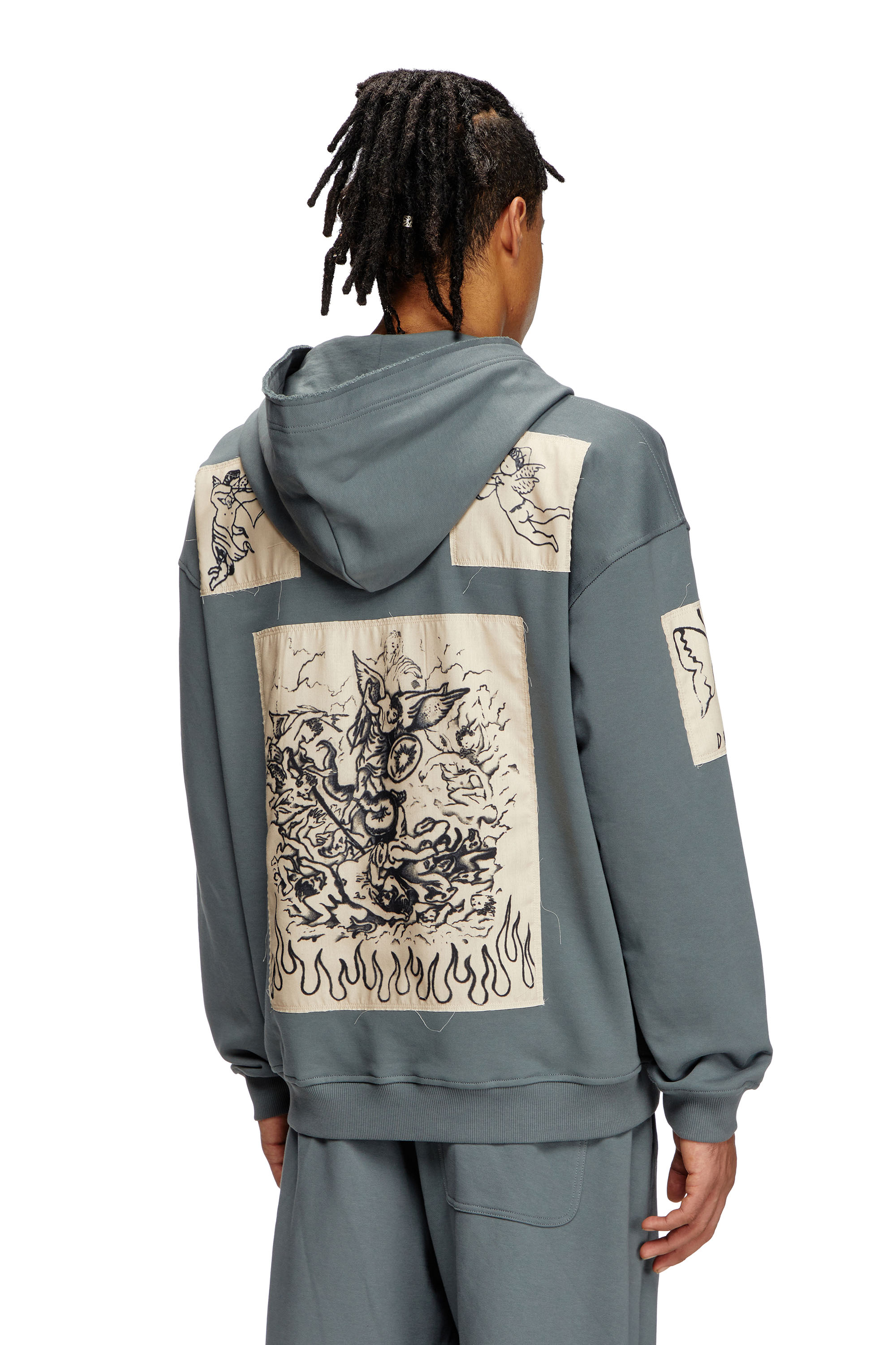 Diesel - S-BOXT-HOOD-DD, Unisex's Hoodie with tattoo patches in グレー - 4