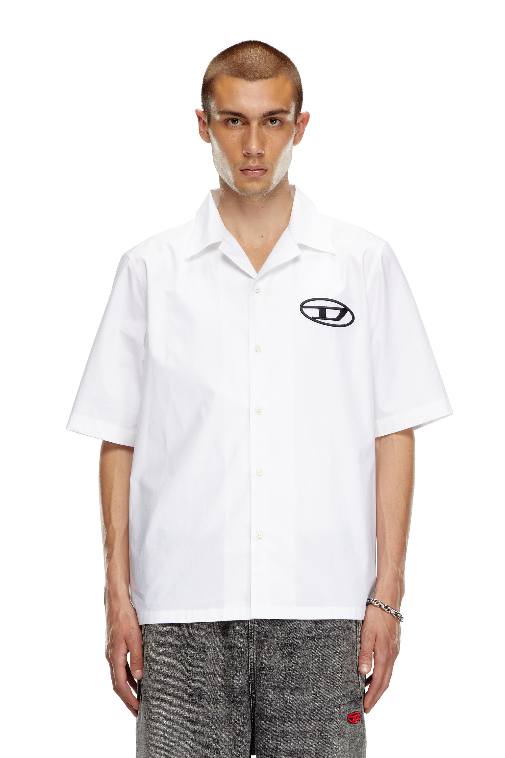 Diesel - S-MAC-C, Male's Bowling shirt with logo embroidery in ホワイト - 3