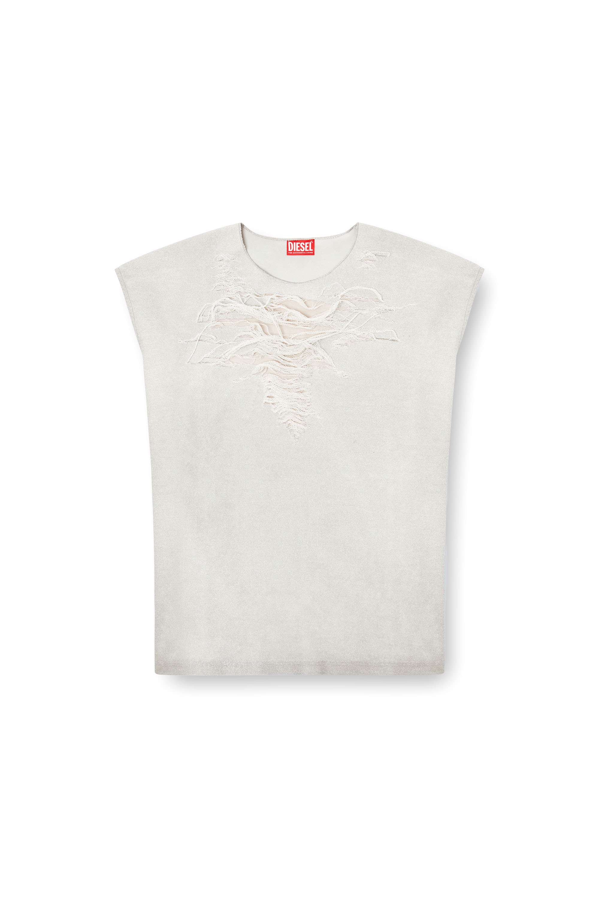Diesel - S-RUB-SL, Male's Sleeveless sweatshirt with distressed front in ライトグレー - 2