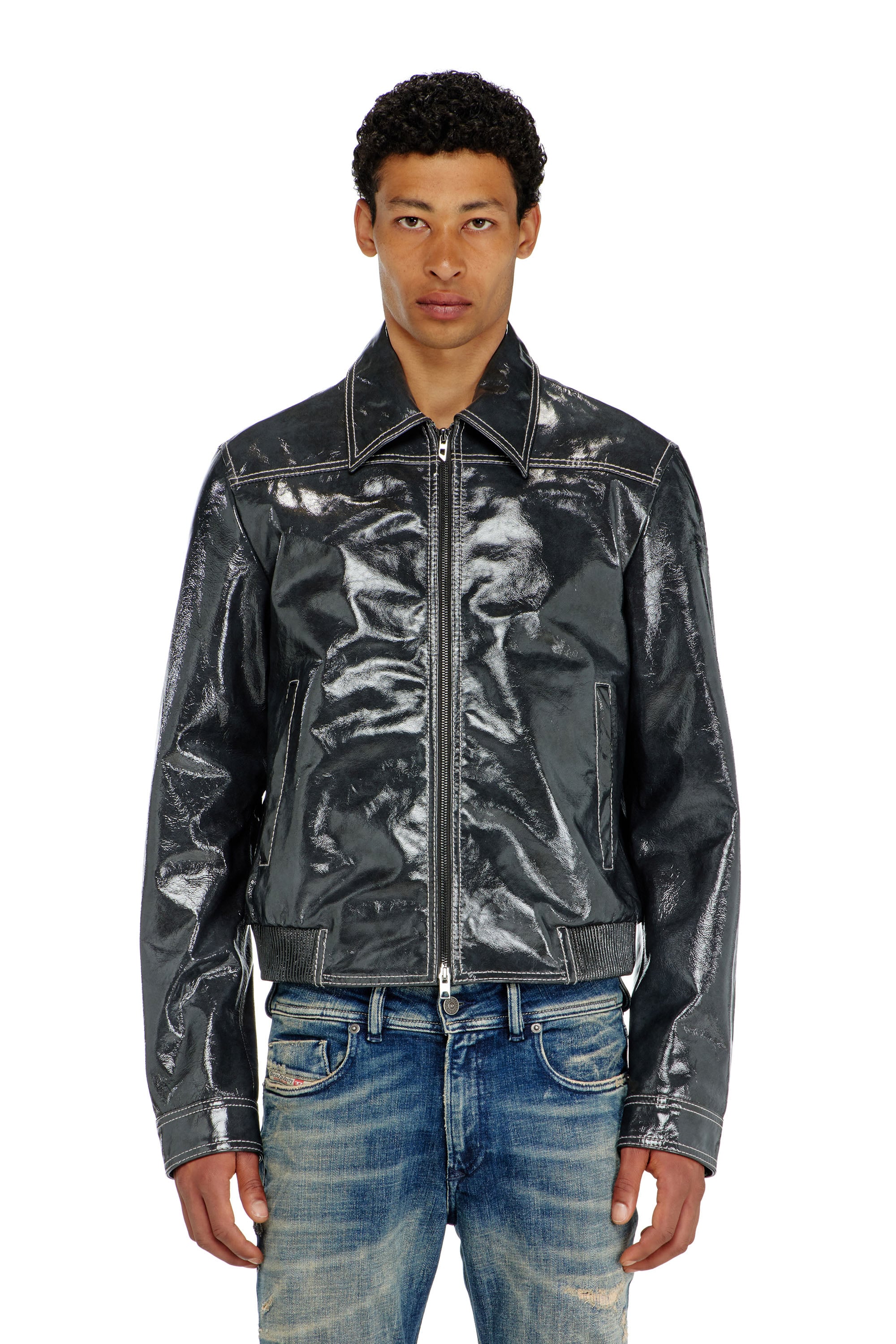 ディーゼル　グレー レザー ジャケット サイズ48 DIESEL】メンズ レザー ジャケット｜トレンチ・バイカー・パーファ