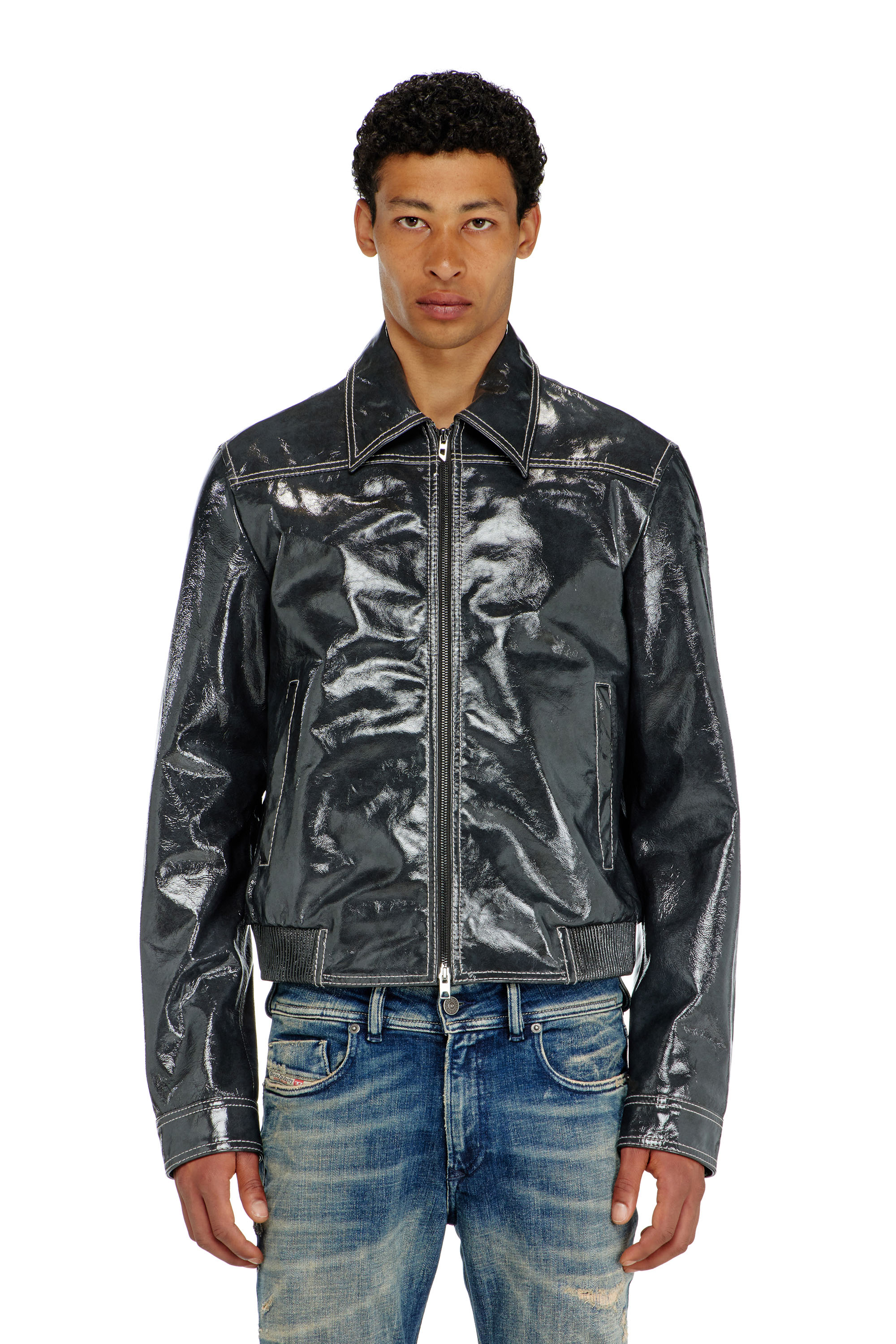 Diesel - L-ADDI, Male's レザージャケット in ダークグレー - 3