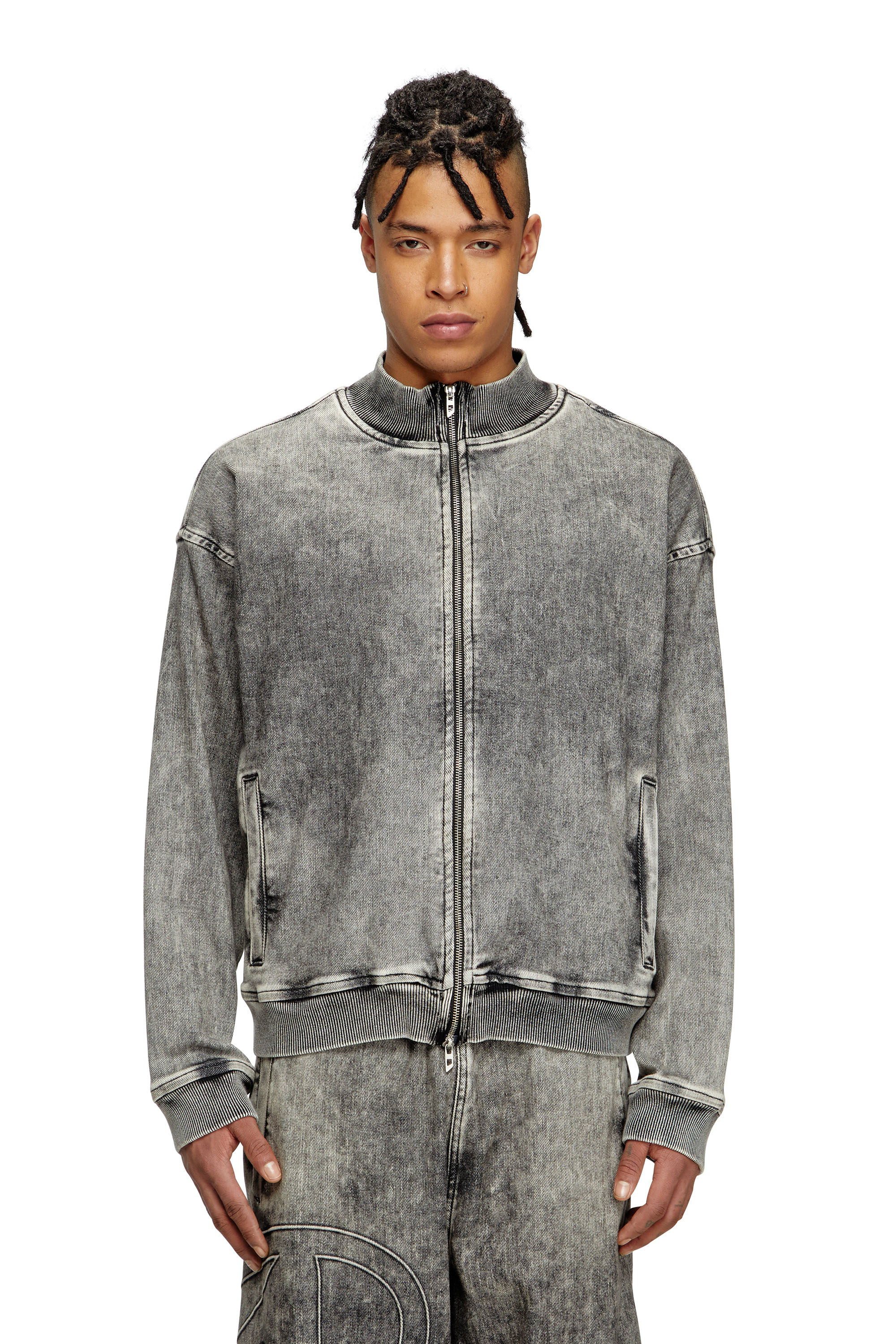 Diesel - D-CARLY-S TRACK, Unisex's Track Denim zip-up sweater with Oval D in ダークグレー - 1