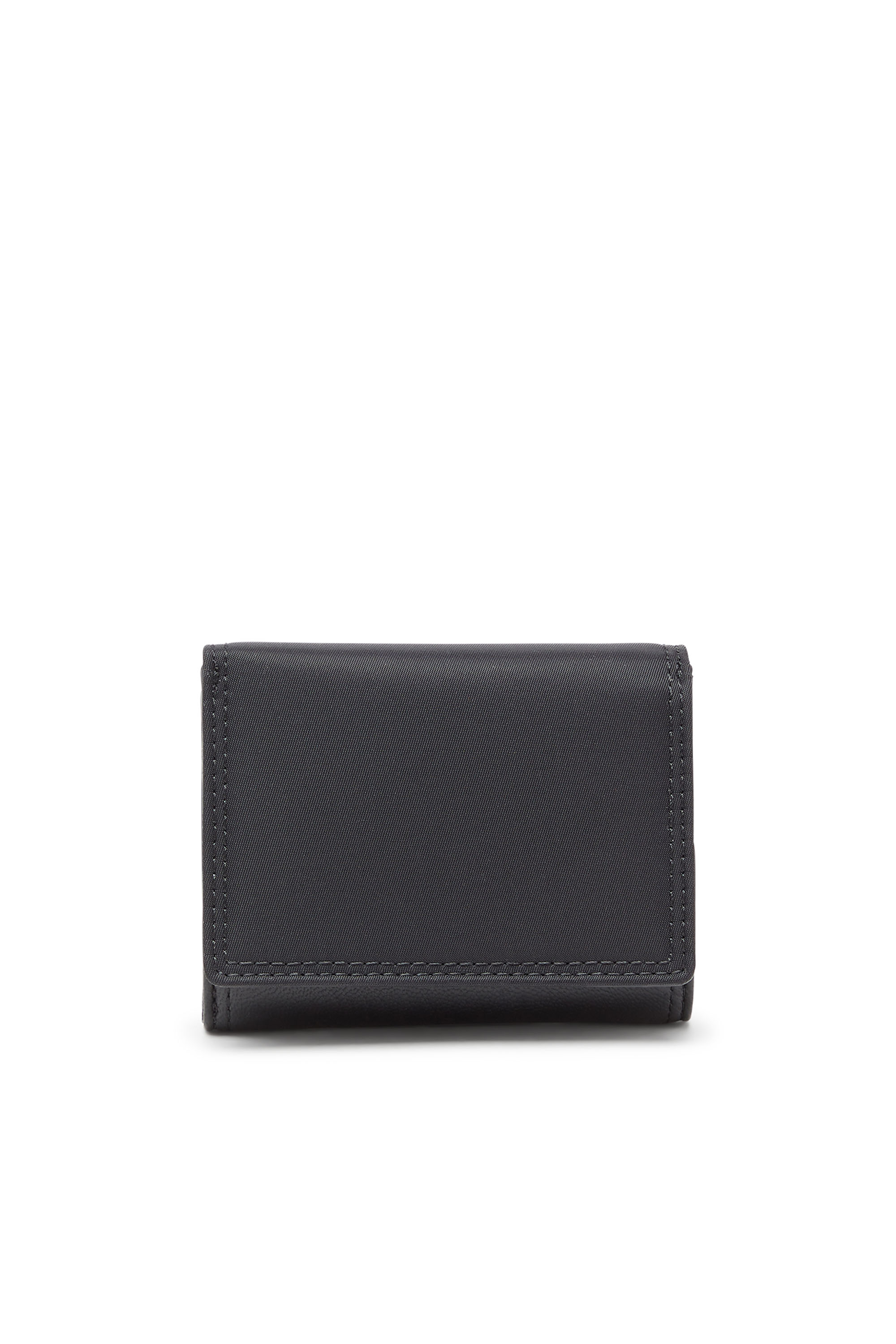 Diesel - MULTI-PKTS TRI-FOLD COIN 3D, Male's Dreifach faltbare Geldbörse aus Leder und Nylon, mit einem klaren Design, ausgestattet mit einem Geldscheinfach, vier Kartenfächern und einem separaten Münzfach. Die Vorderseite ist mit einer Metallplakette in D-Form akzentuiert, die ein geometrisches Detail setzt. in ブラック - 2