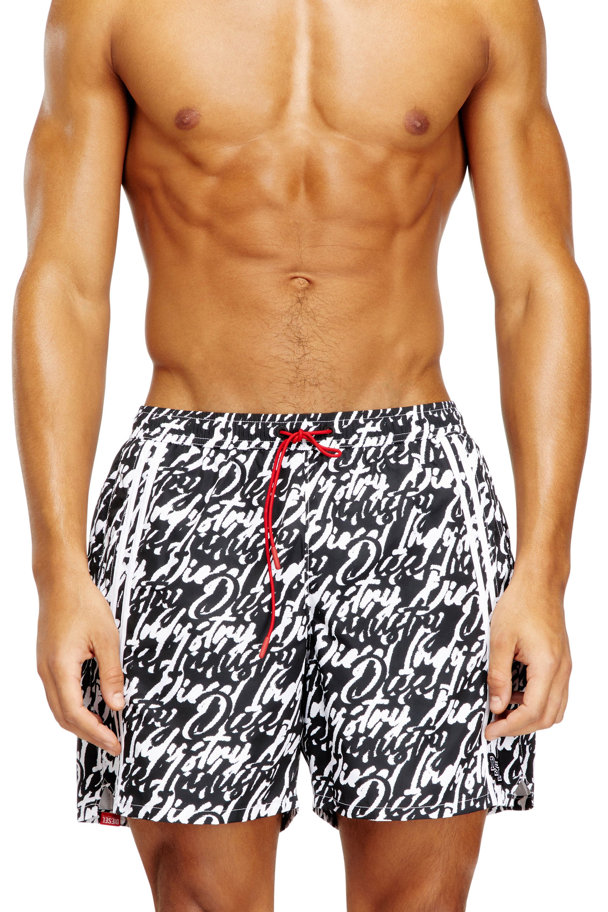 Diesel - SOCCER-41-D-POP, Male's Swim shorts with all-over logo print in ブラック/ホワイト - 2