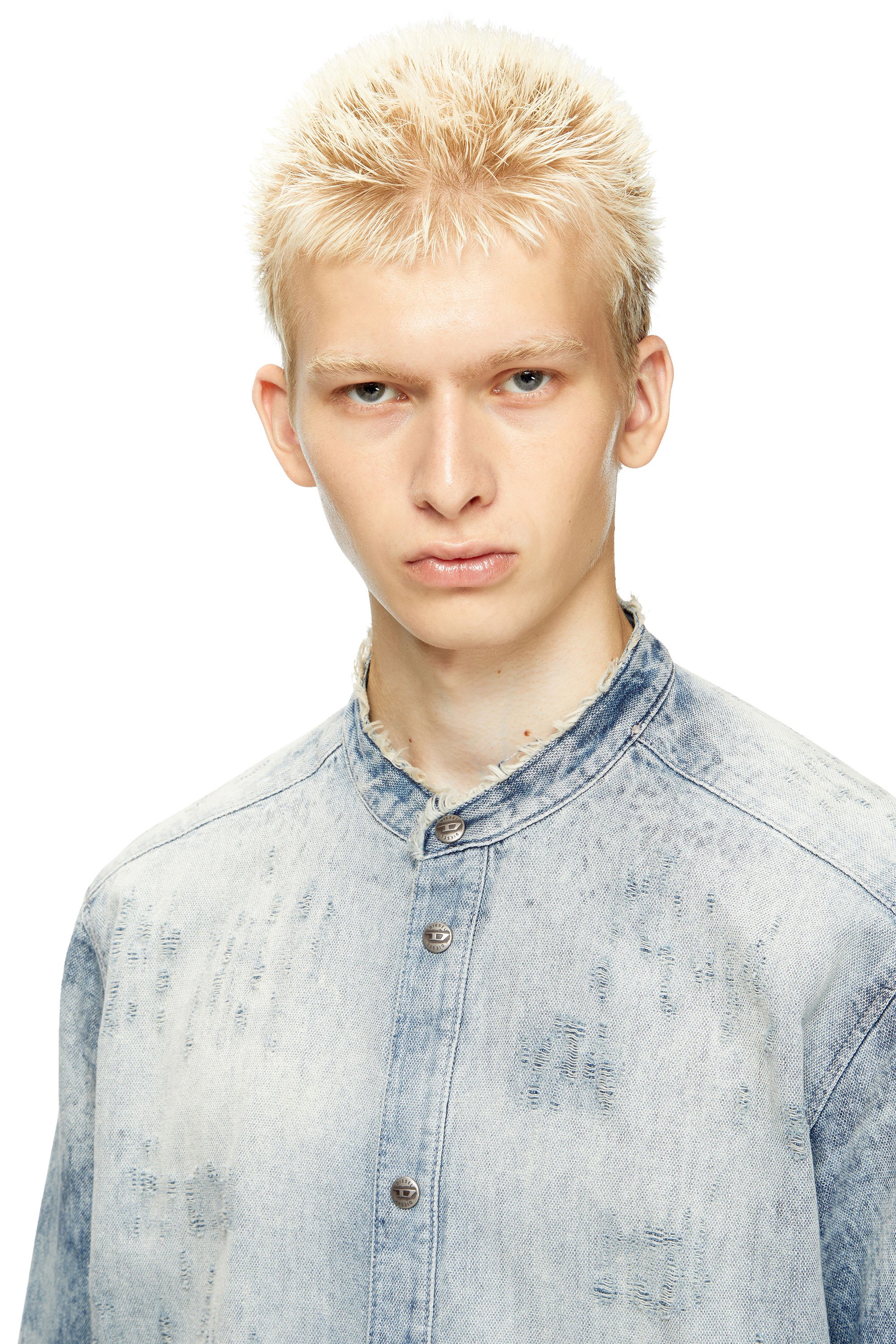 Diesel - D-SIMP-FSH, Male's Shirt in distressed honeycomb denim in ライトブルー - 4