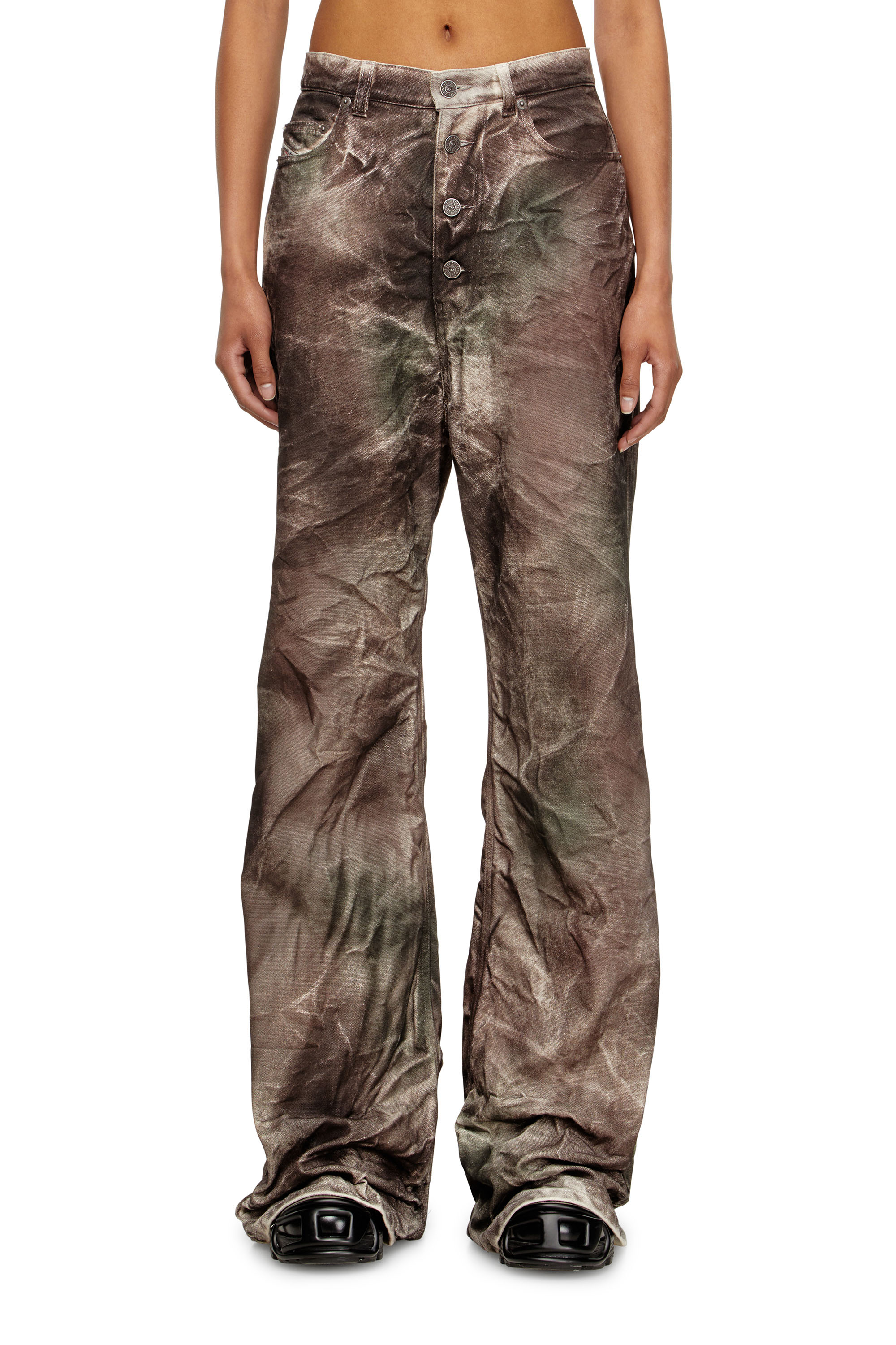 Diesel - P-THUG-PANT, Unisex's Pants in crinkled camo canvas in ブラウン/グリーン - 1