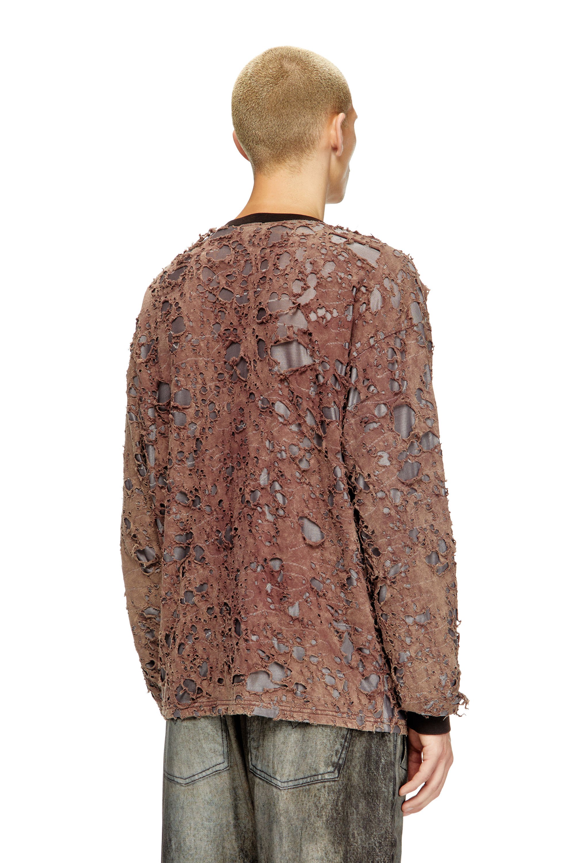 Diesel - T-OVERT, Male's Long-sleeve T-shirt in destroyed jersey in ブラウン - 4