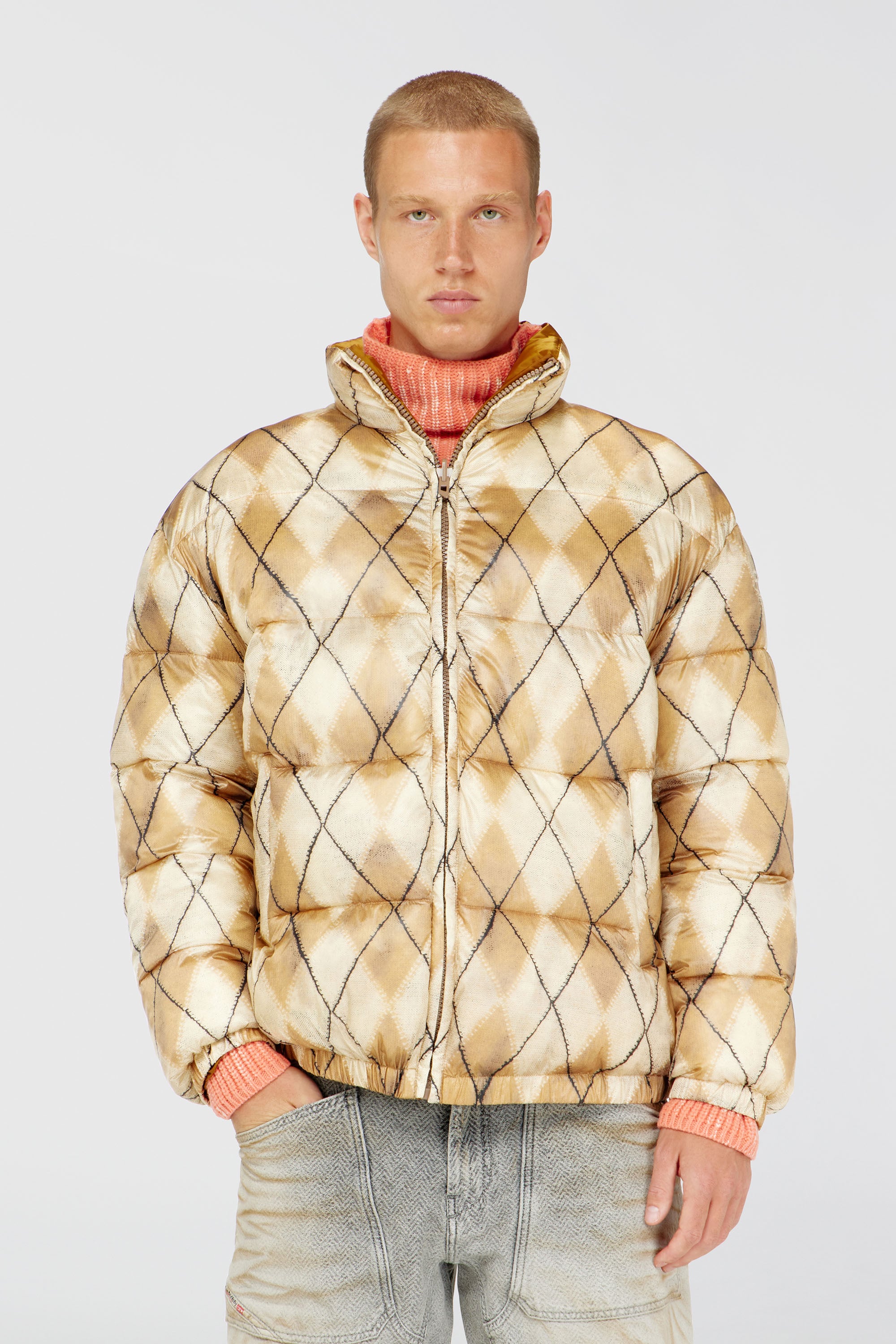 Diesel - W-BOURB-DLCK, Male's パファージャケット in ベージュ/ブラウン - 1