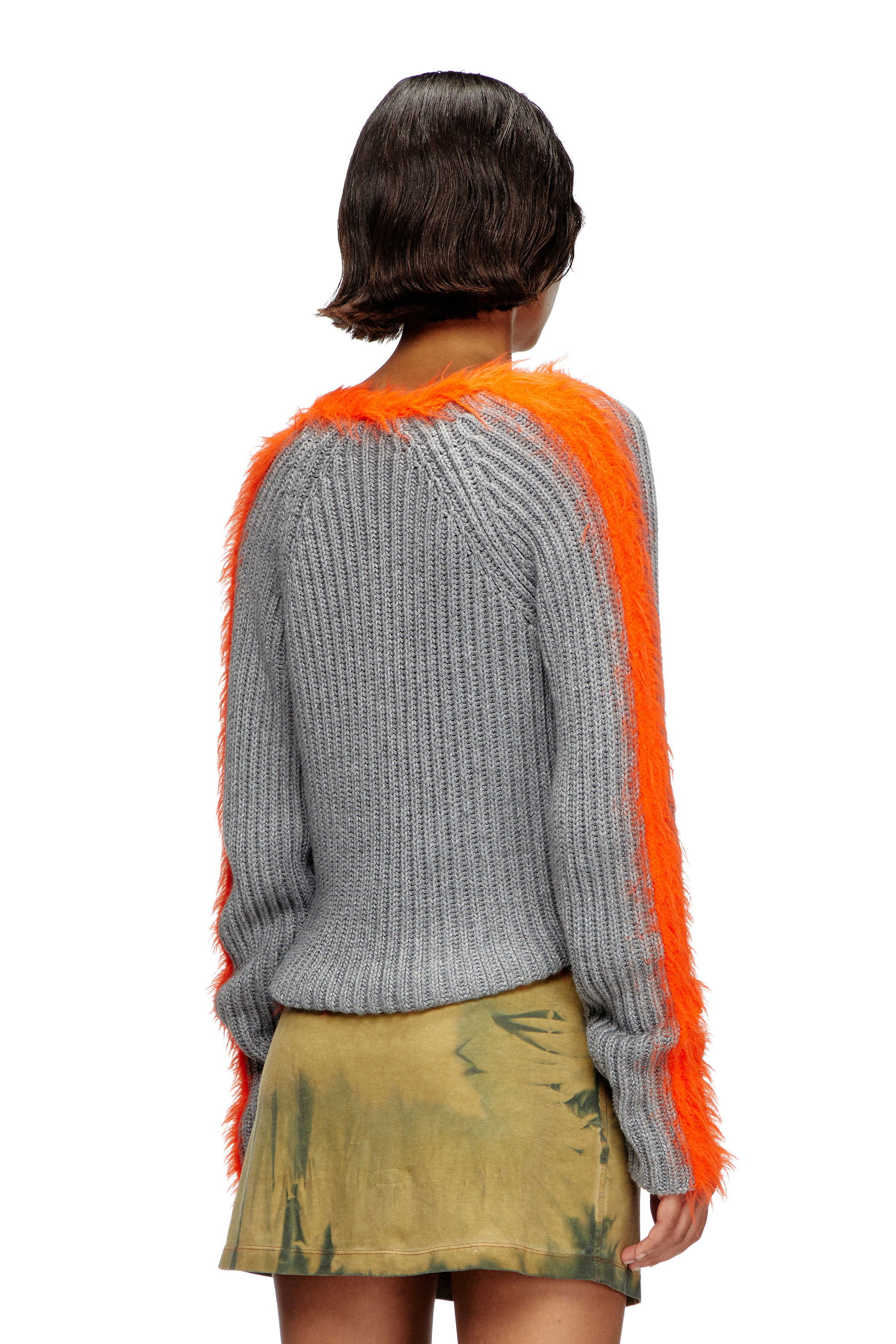 Diesel - M-TANITA, Female's Ribbed cardigan with fuzzy trims in グレー/オレンジ - 4